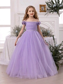 Girls Flower Girls Bridesmaid Dress - Evelyn (Mauve Purple)