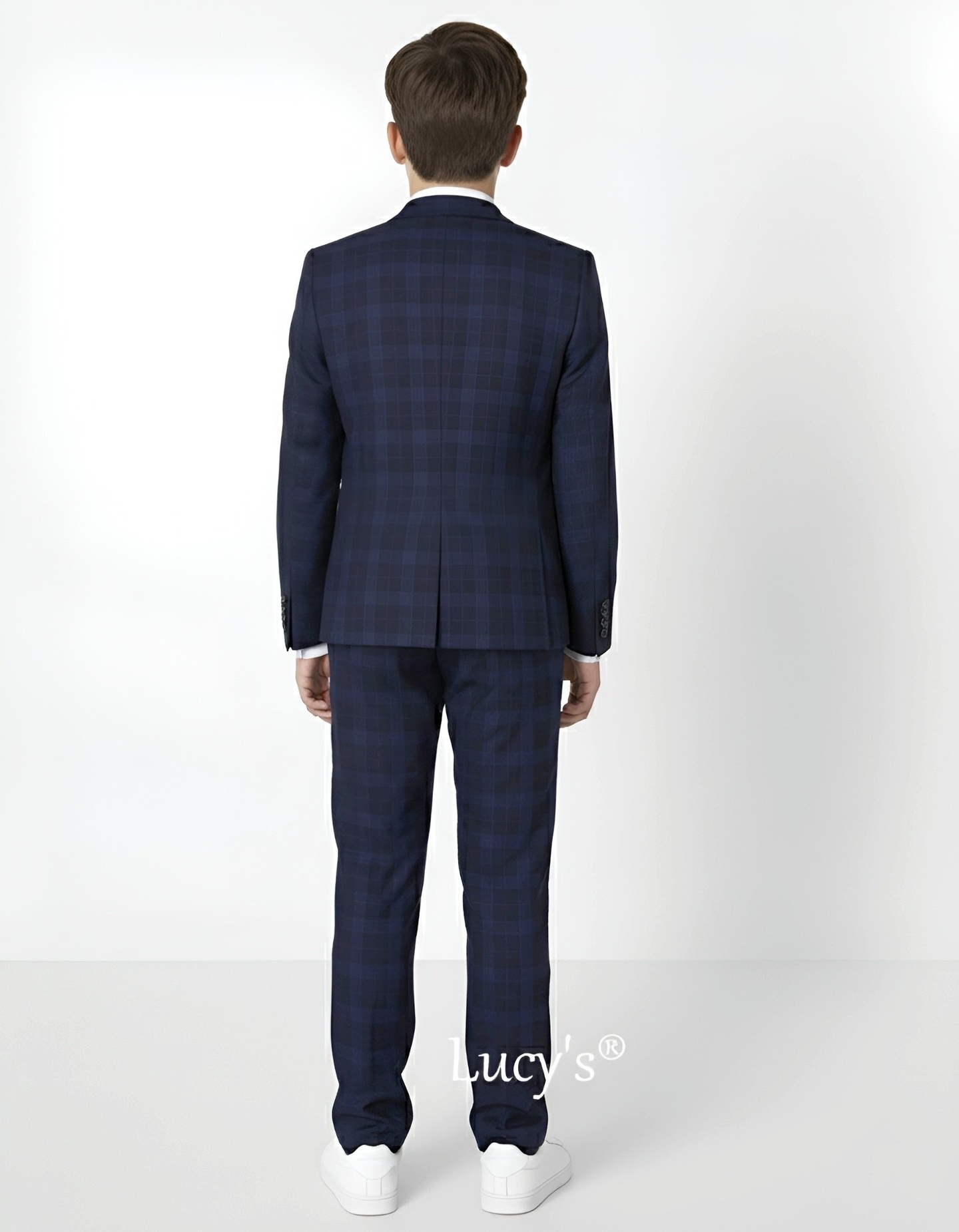 Boys 2pc Premium Navy Blue Plaid Suit for Wedding & Party- William | Lucy's