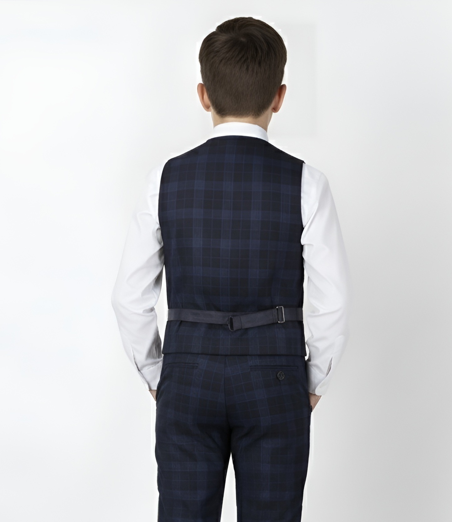 Boys Navy Premium Navy Blue Plaid Waistcoat - William | Lucy's