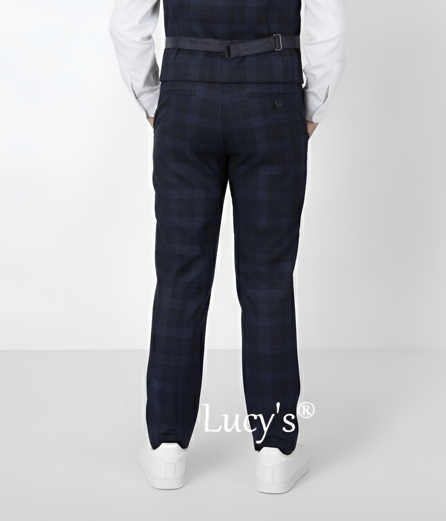 Boys Premium Navy Blue Plaid Trousers - William | Lucy's