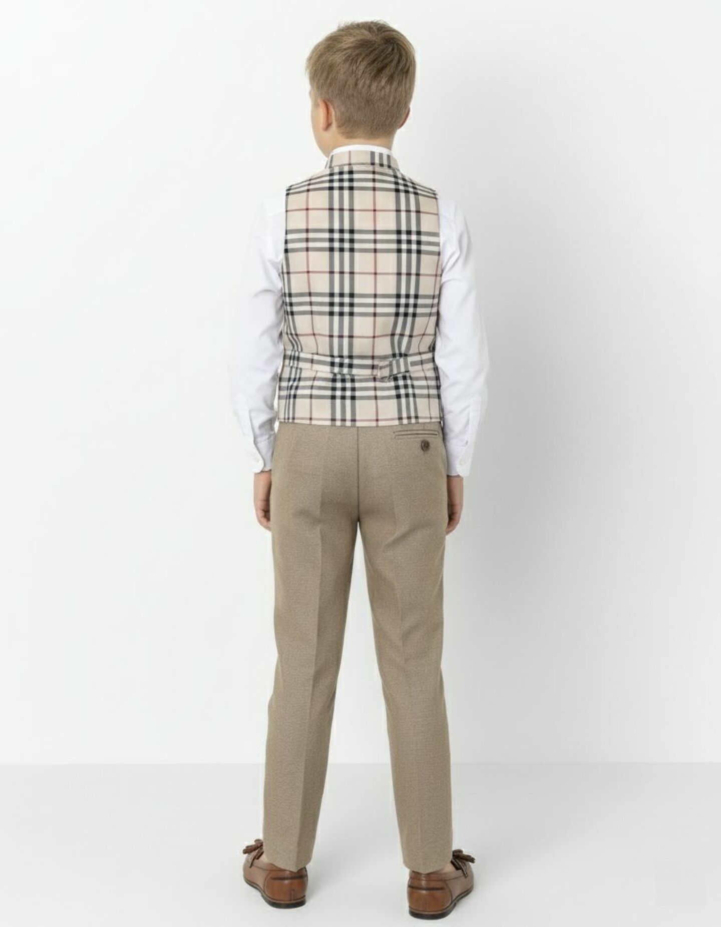 Boys 3pc Premium Brown Suit with Plaid Lapel for Special Occasions - George | Lucy's