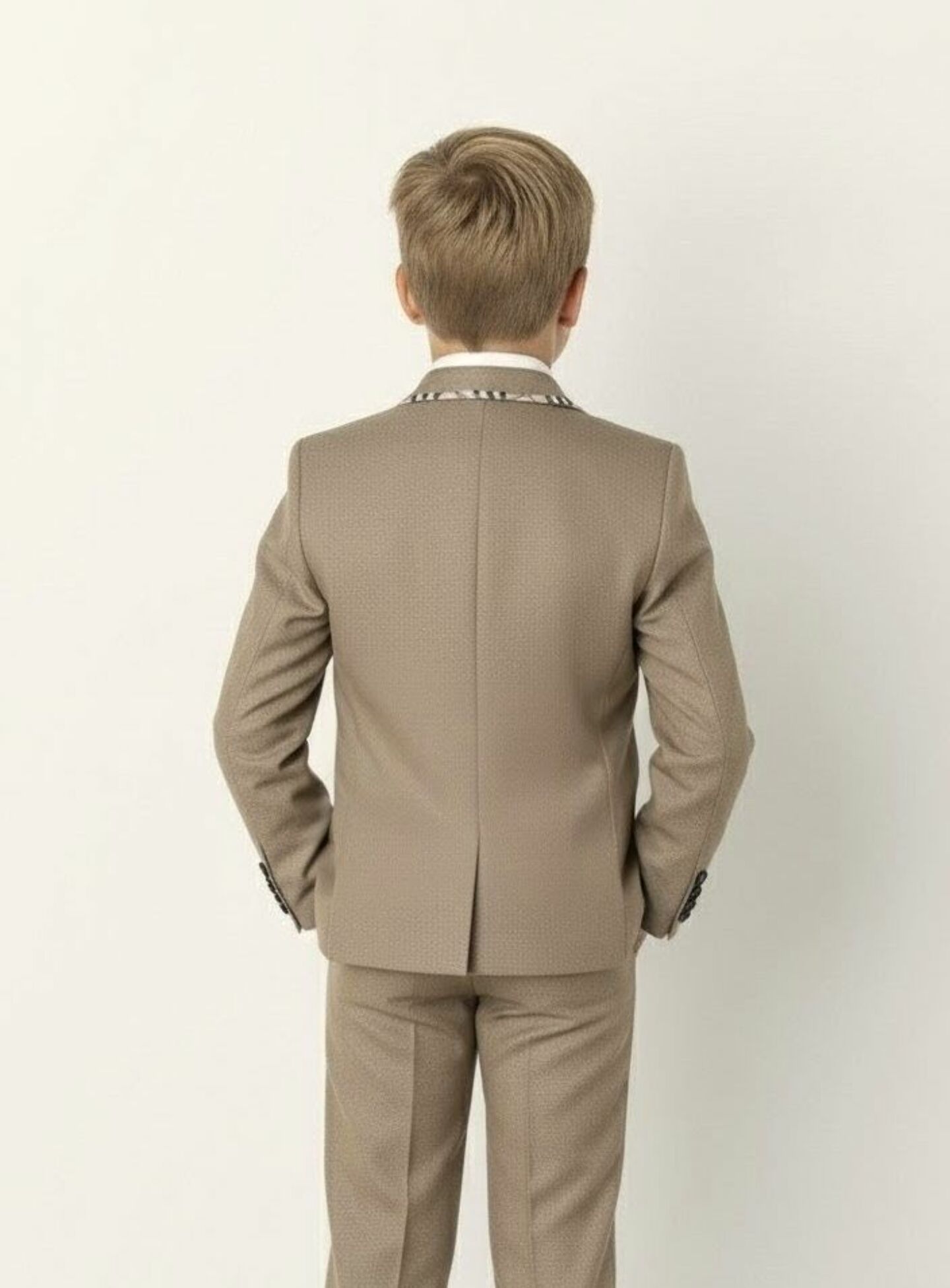 Boys Premium Brown Jacket with Plaid Lapel - George | Lucy's