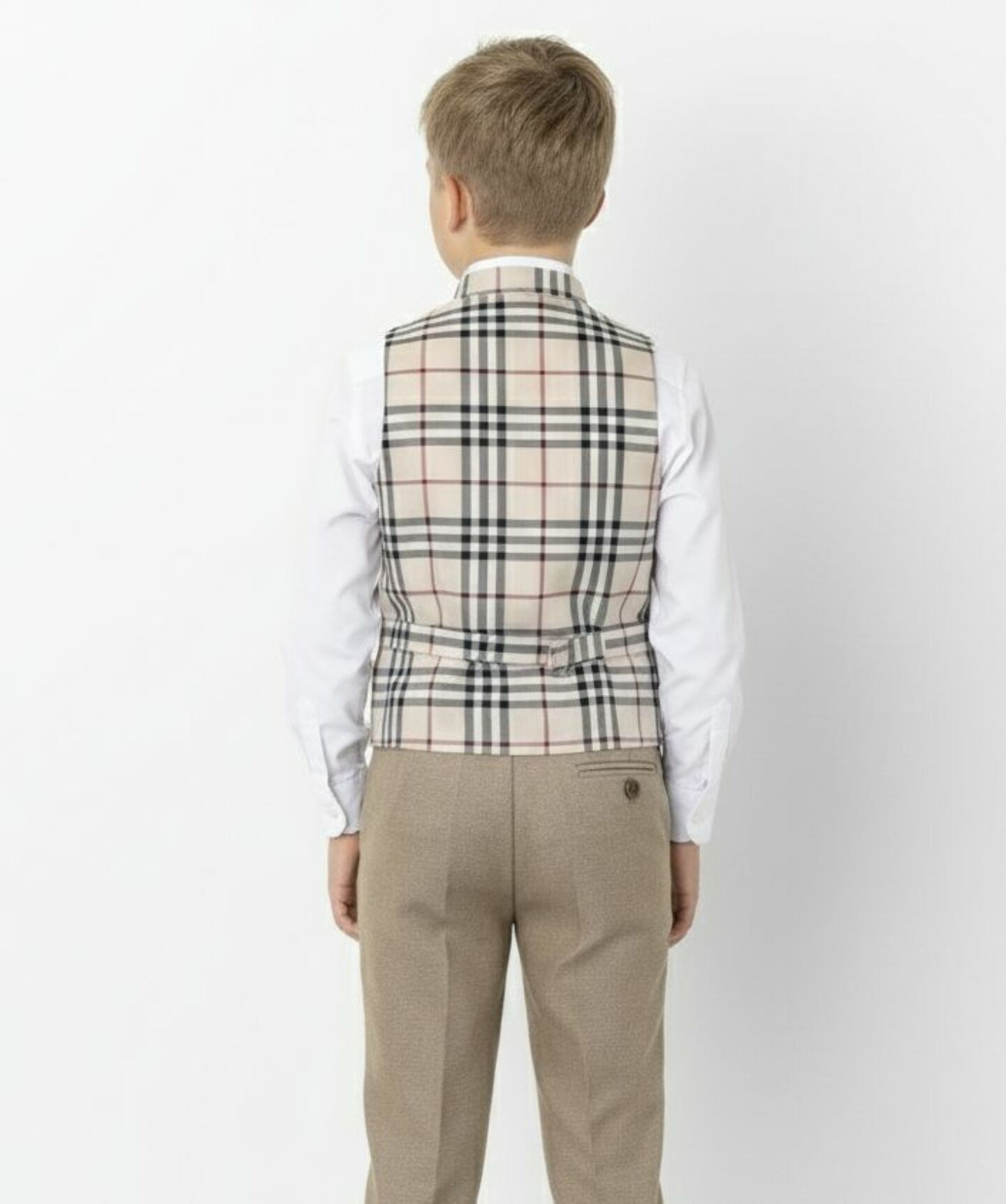 Boys Premium Brown Waistcoat with Plaid Lapel - George | Lucy's