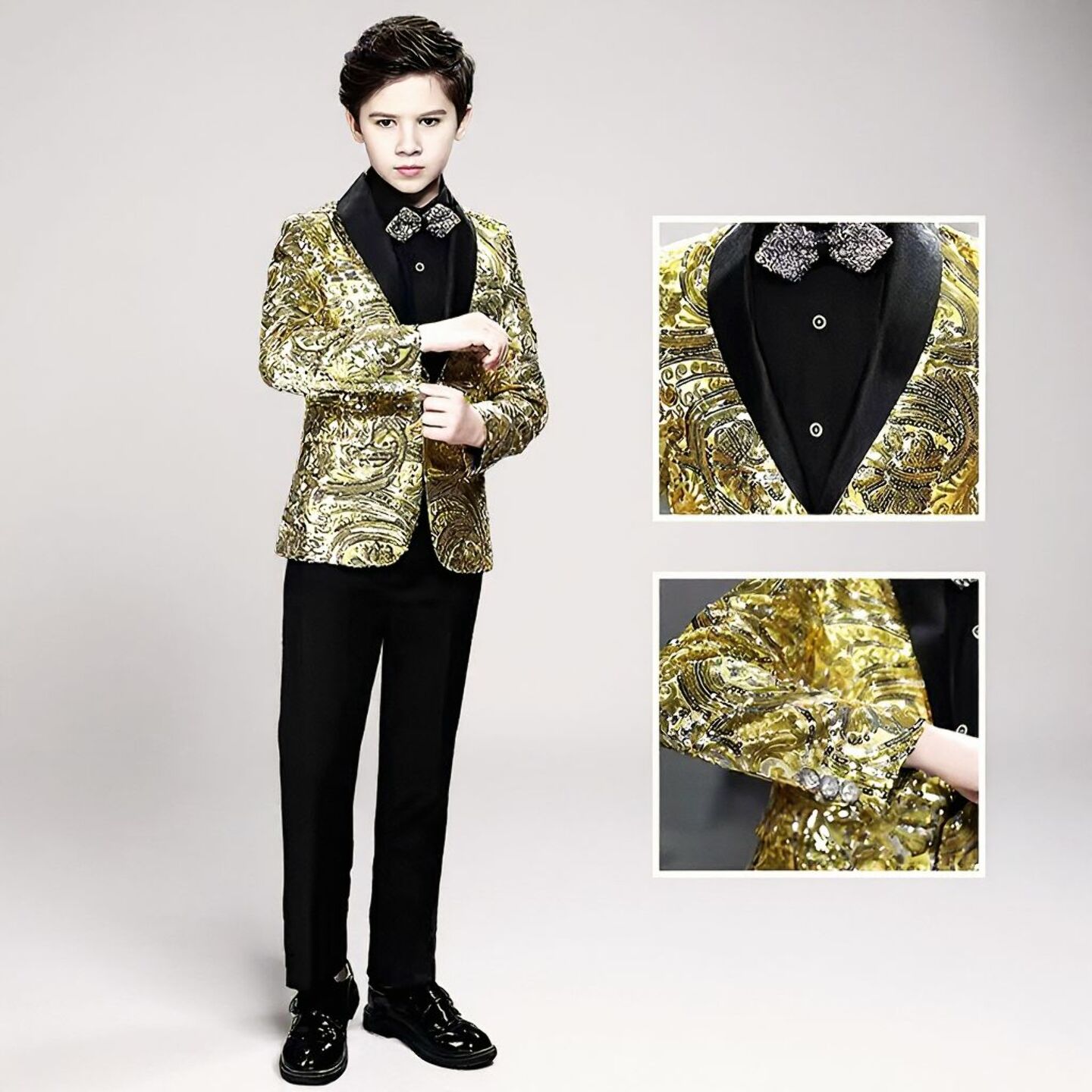 Luxury Gold Sequin Boys Blazer for Performance & Party - MJ27 | Lucy's
