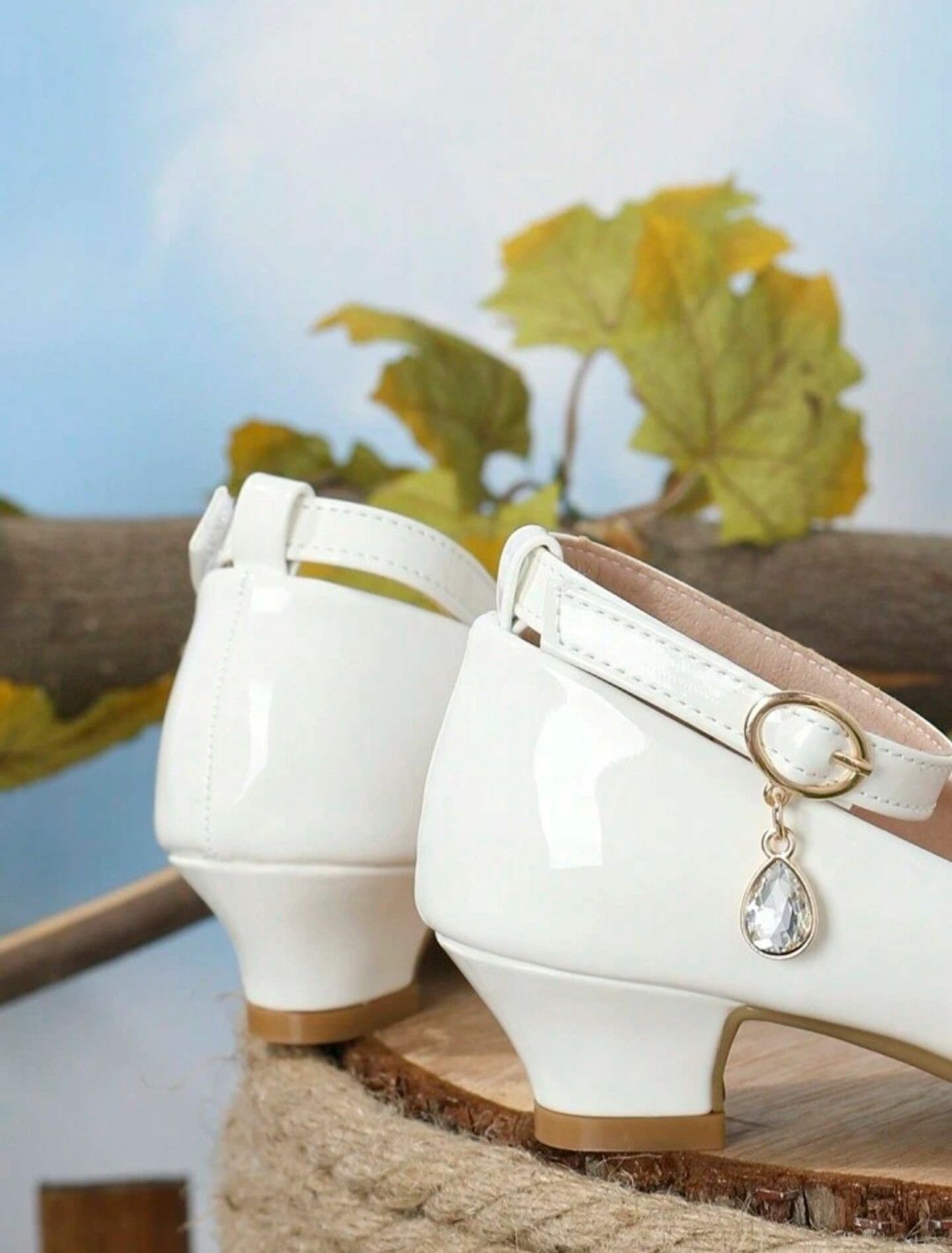 Girls White Patent Ankle Strap High Heel Dress Shoes