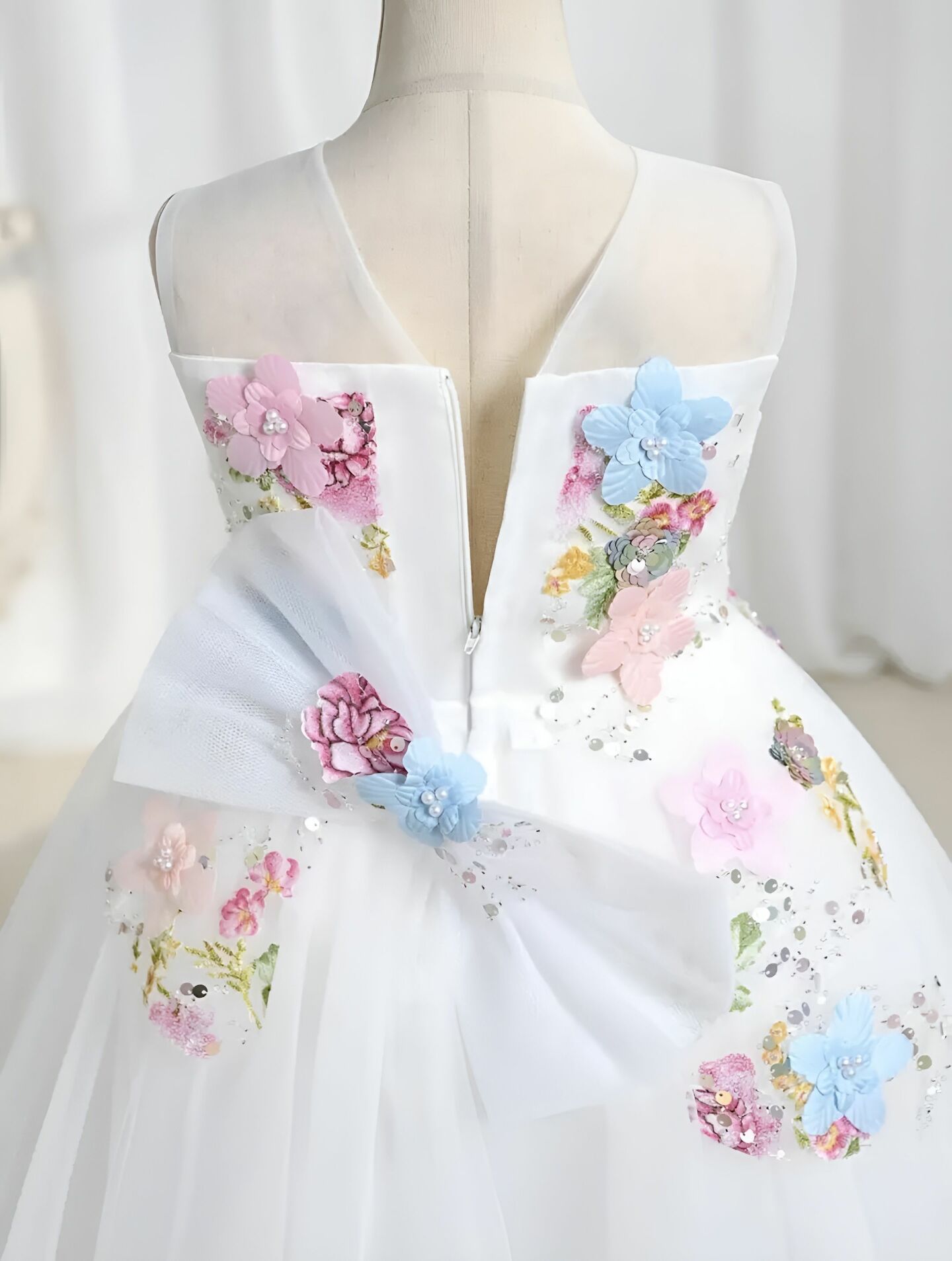 Lila Floral Garden Ball Gown with Butterfly Bow (White)