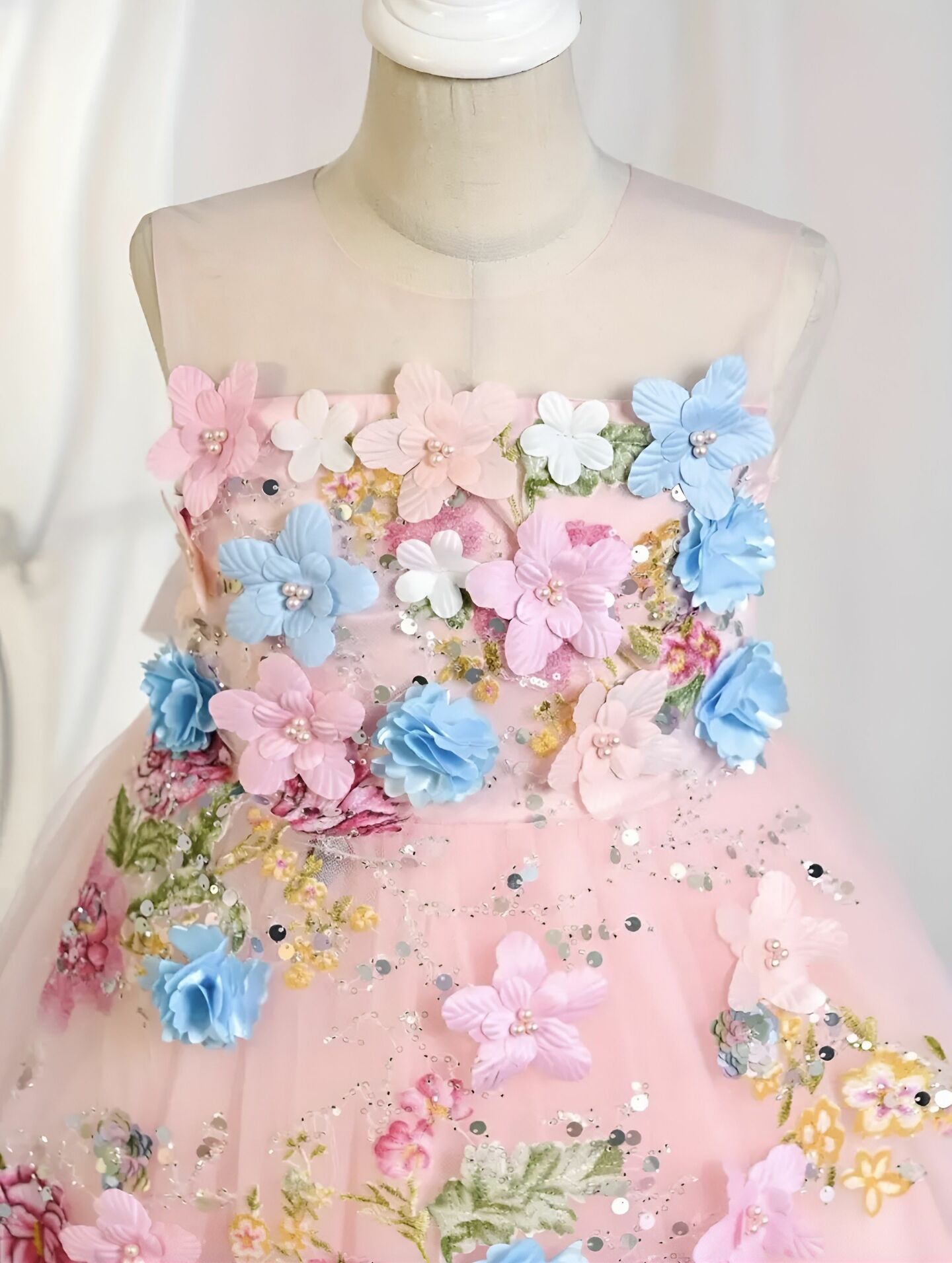 Lila Floral Garden Ball Gown with Butterfly Bow (Peach Pink)