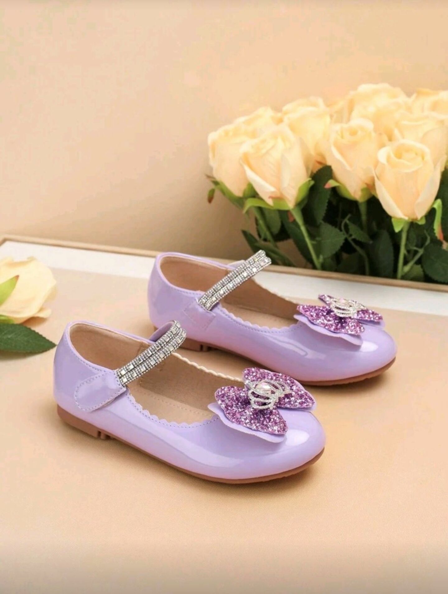 Lavender Patent Princess Flats with Glitter Bow & Crown