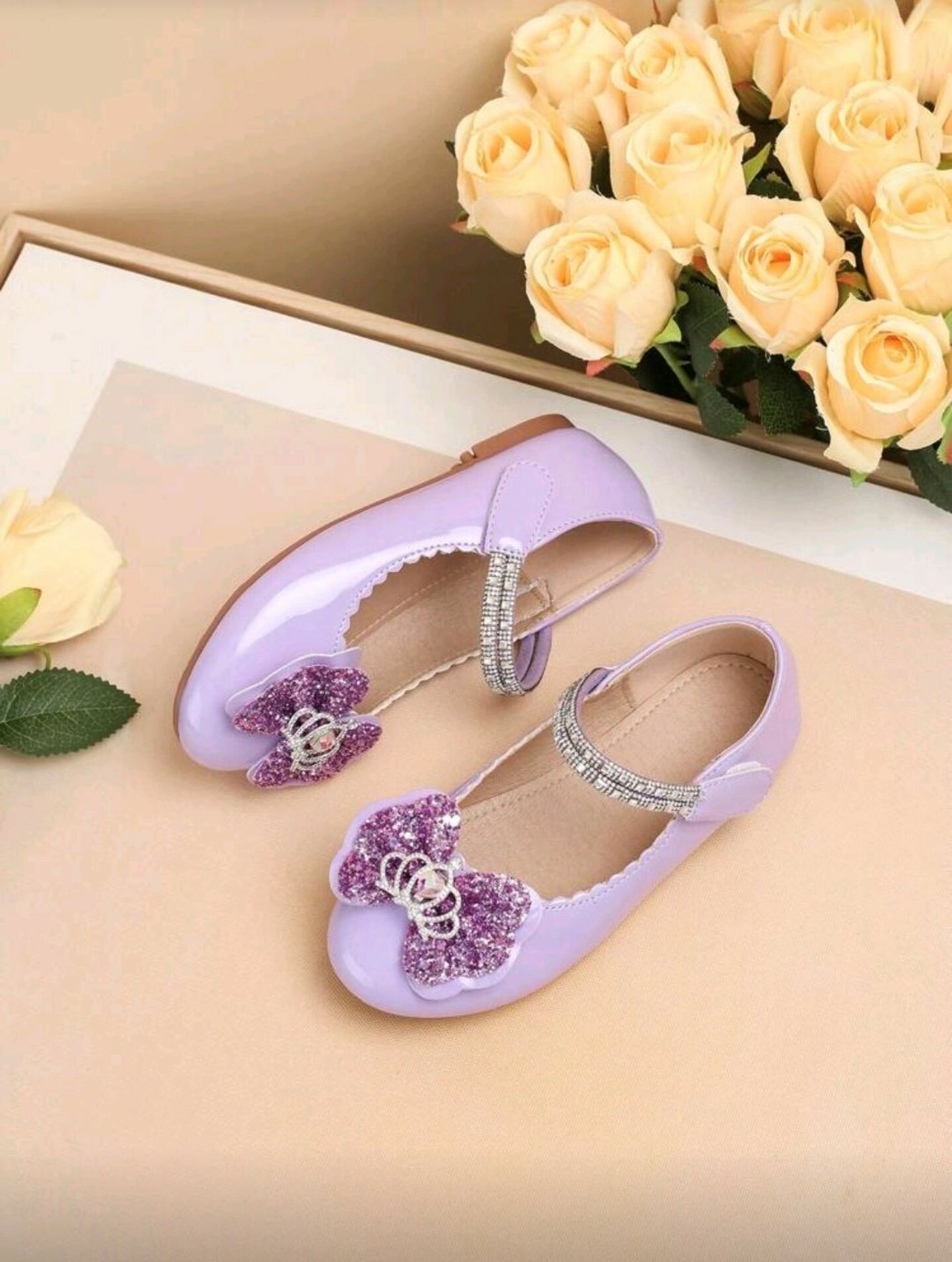 Lavender Patent Princess Flats with Glitter Bow & Crown
