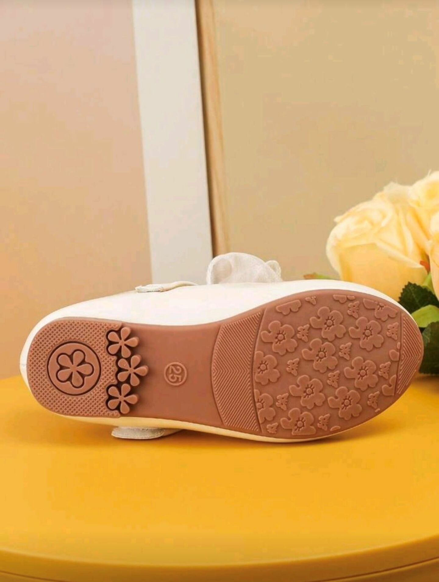 Girls' White Patent Mary Jane Flats with Organza Pearl Bow