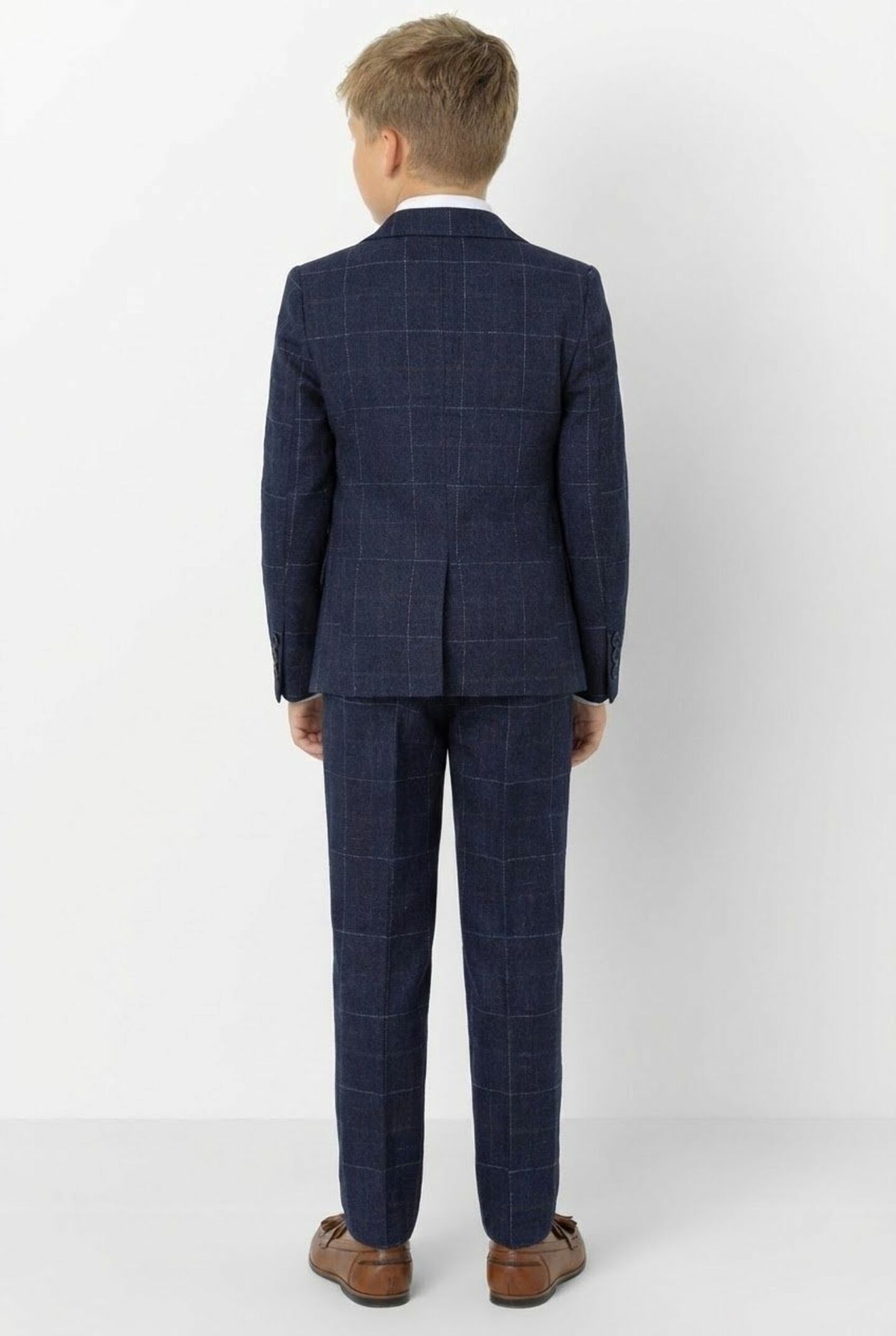 Max Navy Windowpane 3-Piece Boys Suit Complete Formal Set | Lucy's