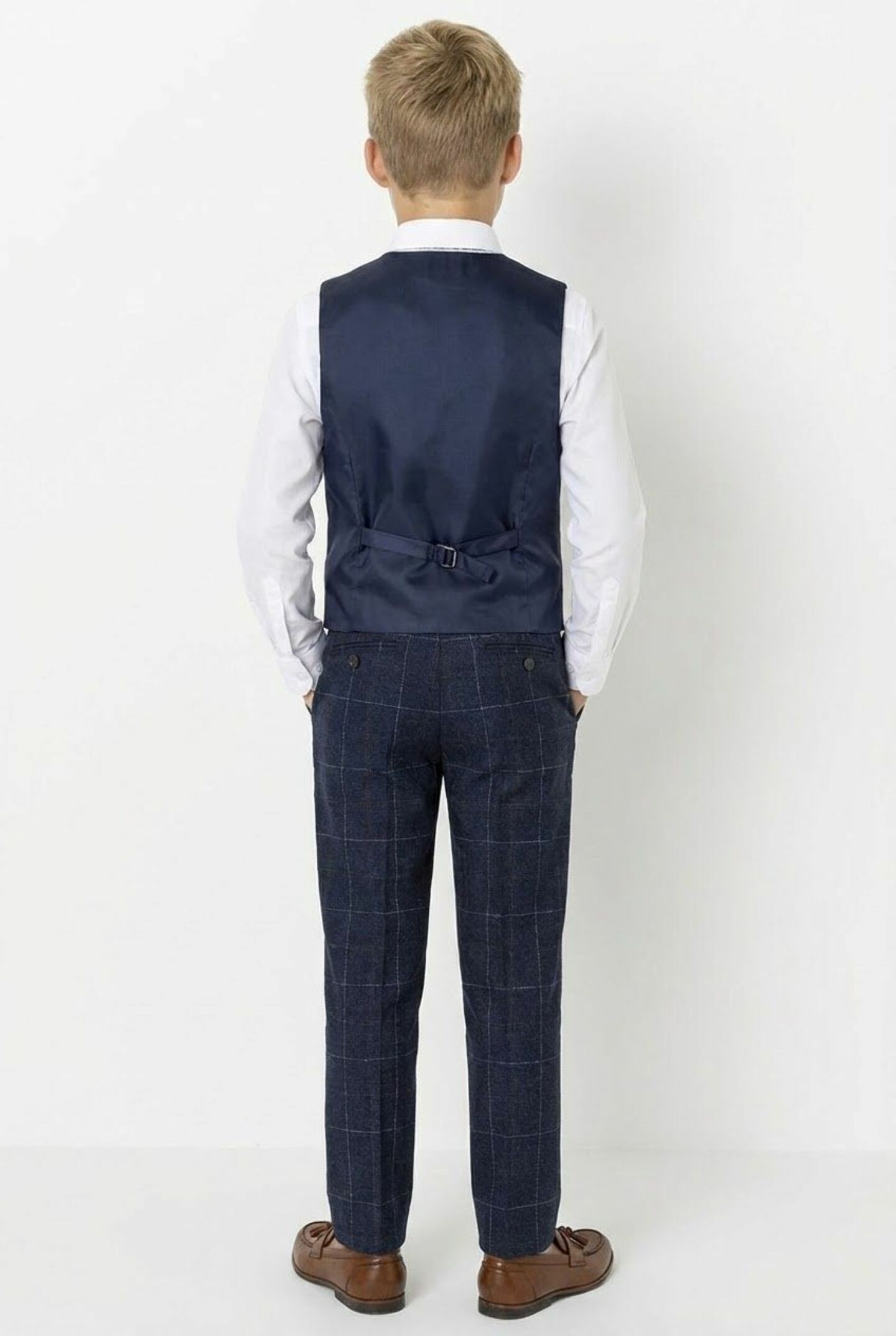 Max Navy Windowpane Boys Formal Trousers | Lucy's