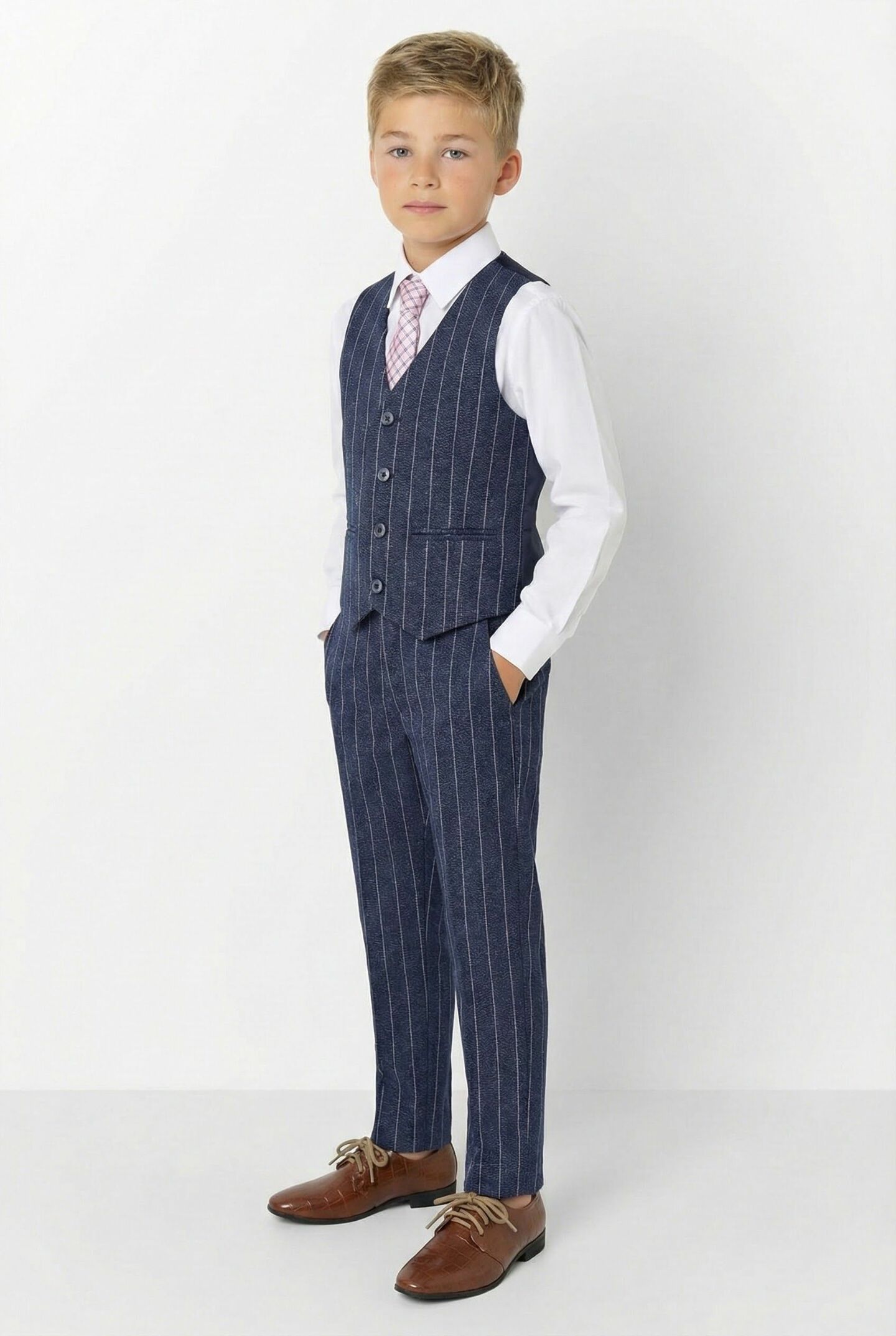 Leonardo Boys' Blue Pinstripe Waistcoat & Trousers 2-Piece Set | Lucy's