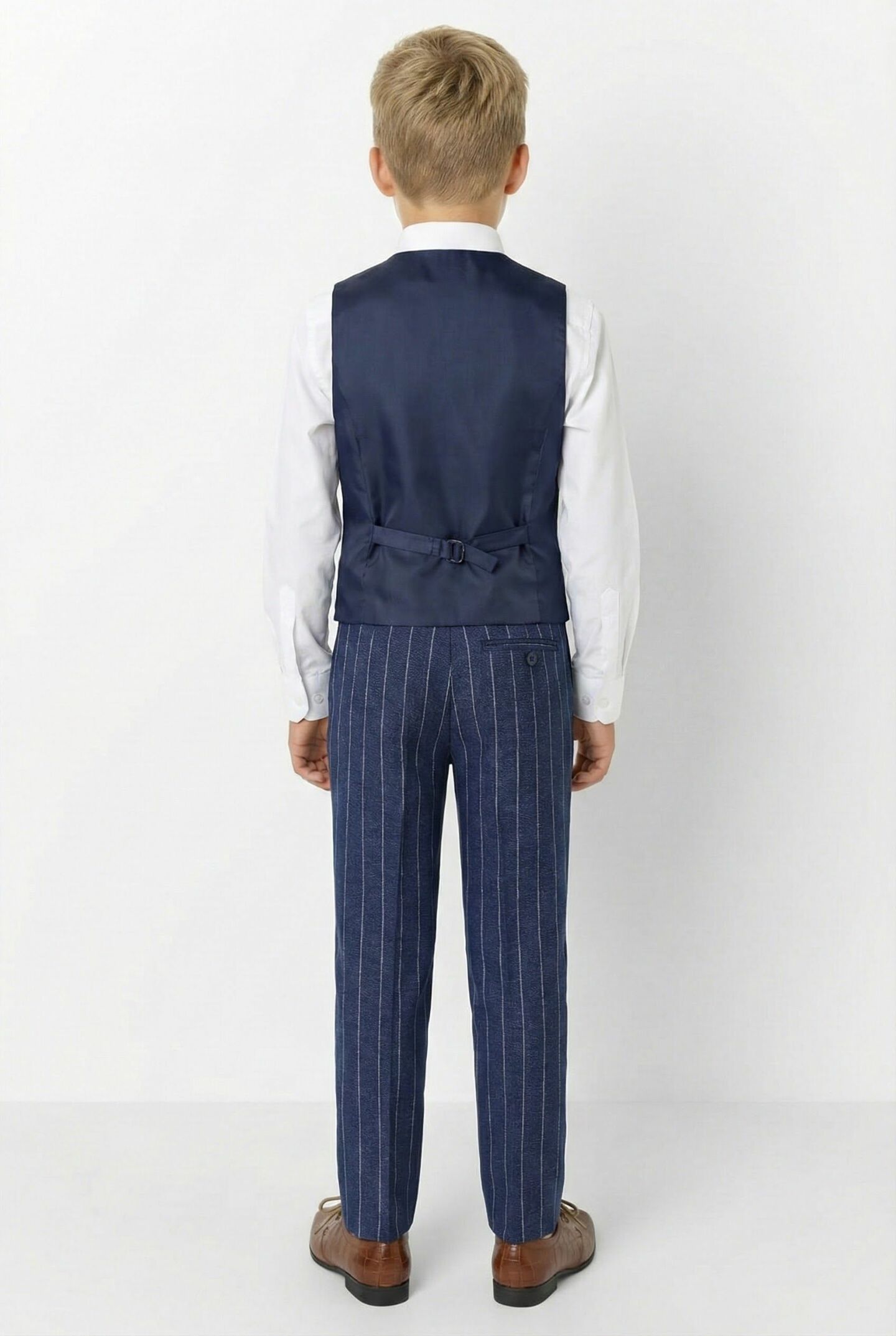 Leonardo Blue Pinstripe Four-Button Boys Waistcoat | Lucy's