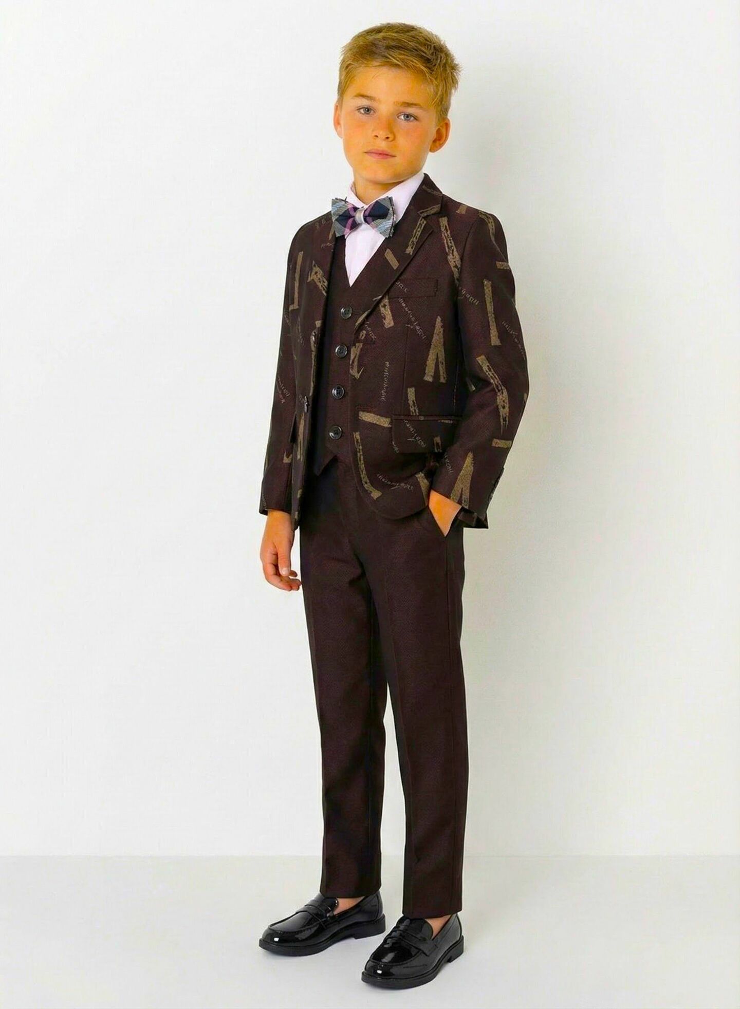 Carlos Maroon Abstract Print 3-Piece Boys Suit | Lucy's