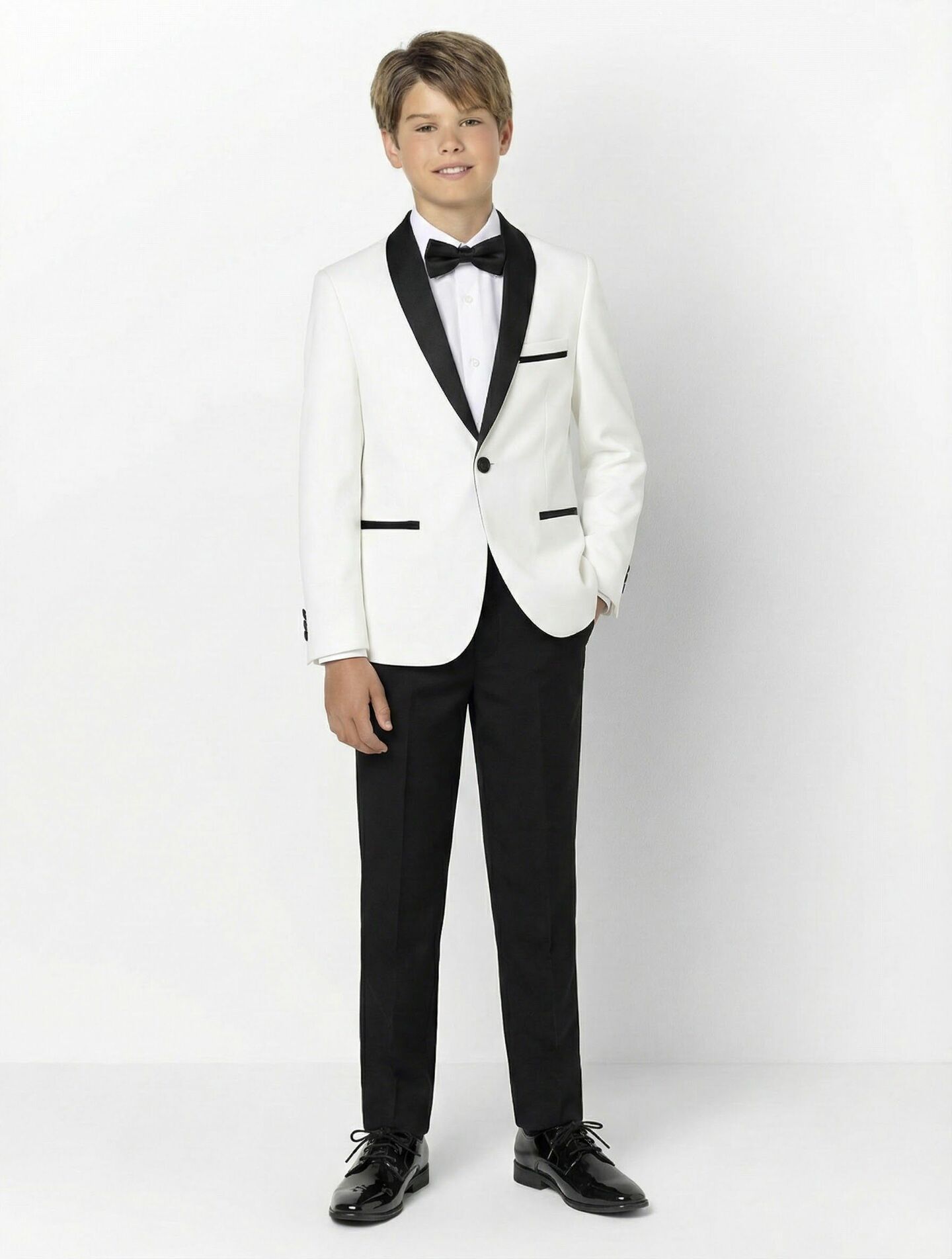 Fernando White Shawl Lapel Tuxedo 3-Piece Boys Formal Suit Jacket Waistcoat & Trousers | Lucy's