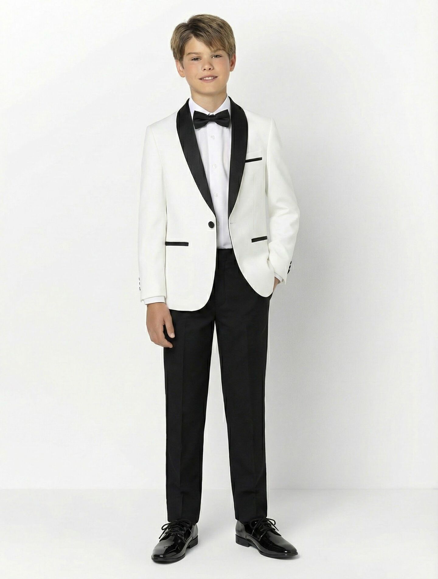 Fernando White Shawl Lapel Tuxedo 3-Piece Boys Formal Suit Jacket Waistcoat & Trousers | Lucy's