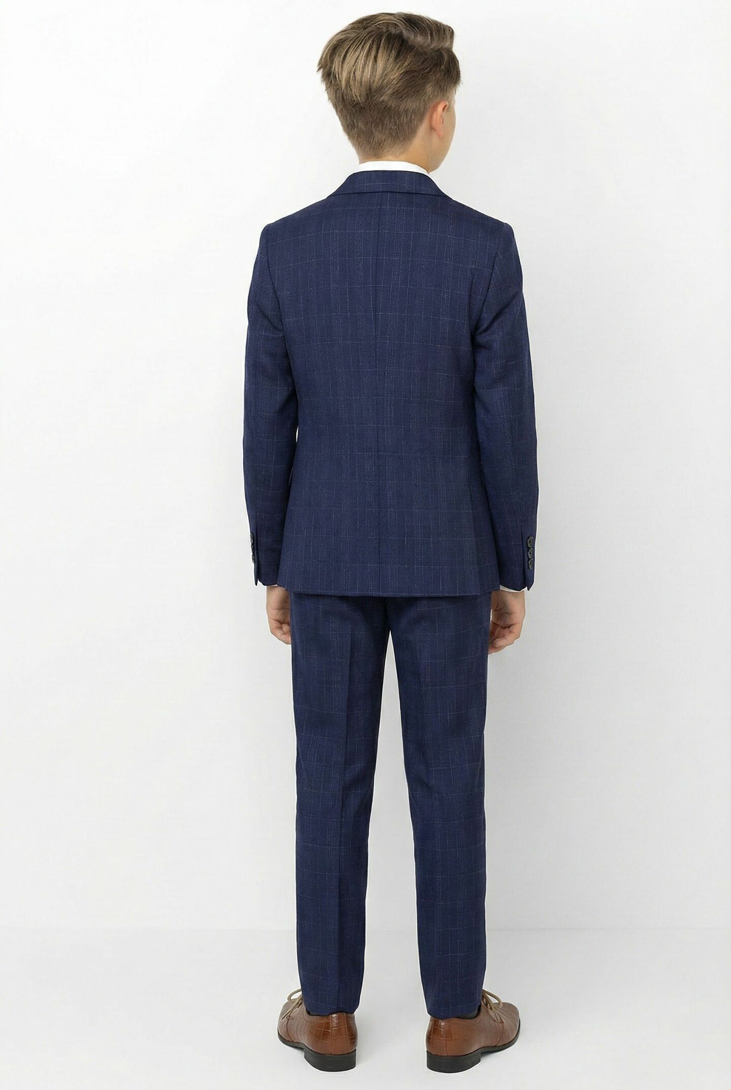 Justin Navy Windowpane Check Boys Formal Blazer | Lucy's