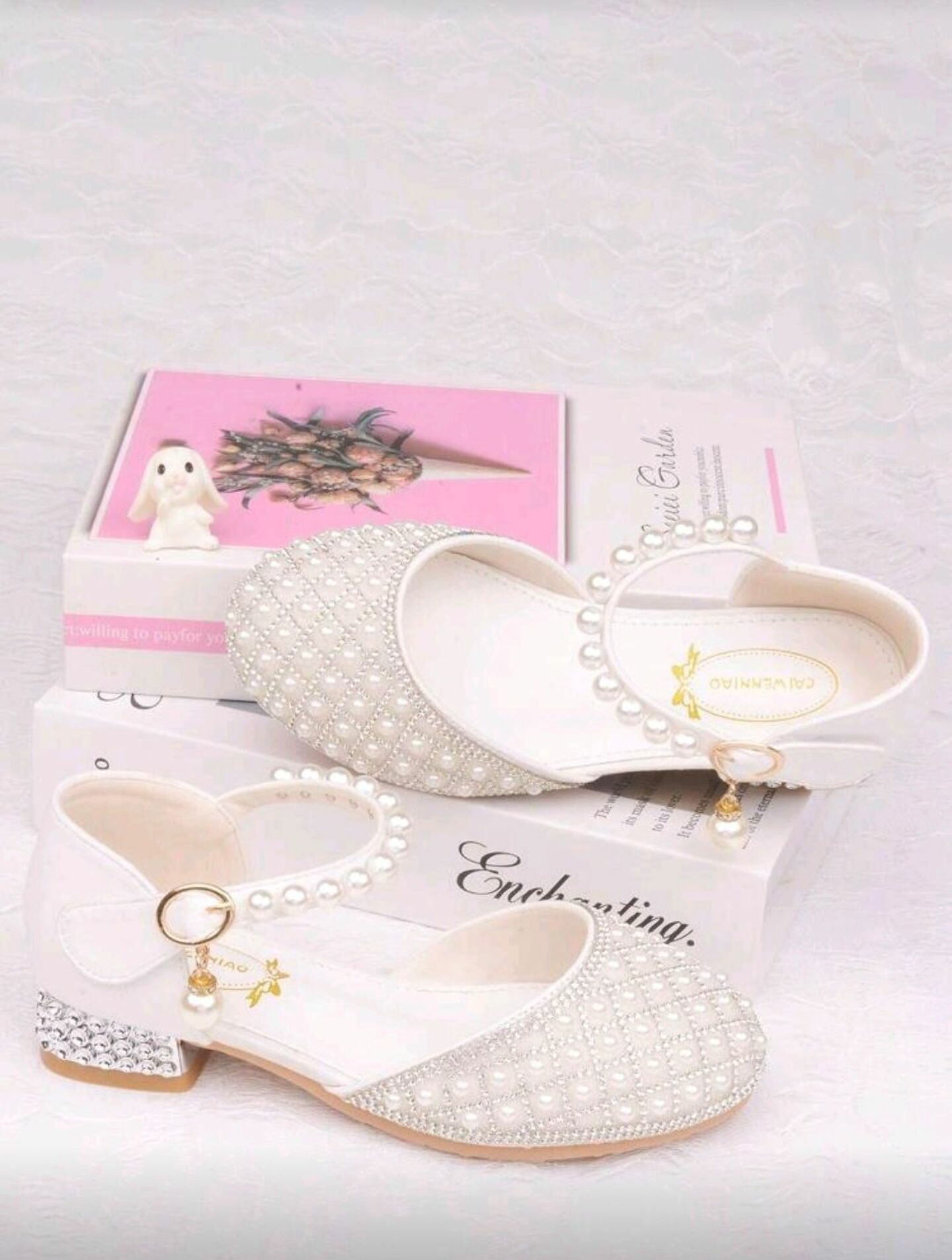 White Pearl & Rhinestone Mary Jane Dress Shoes for Girls | Ankle Strap | Lucy's