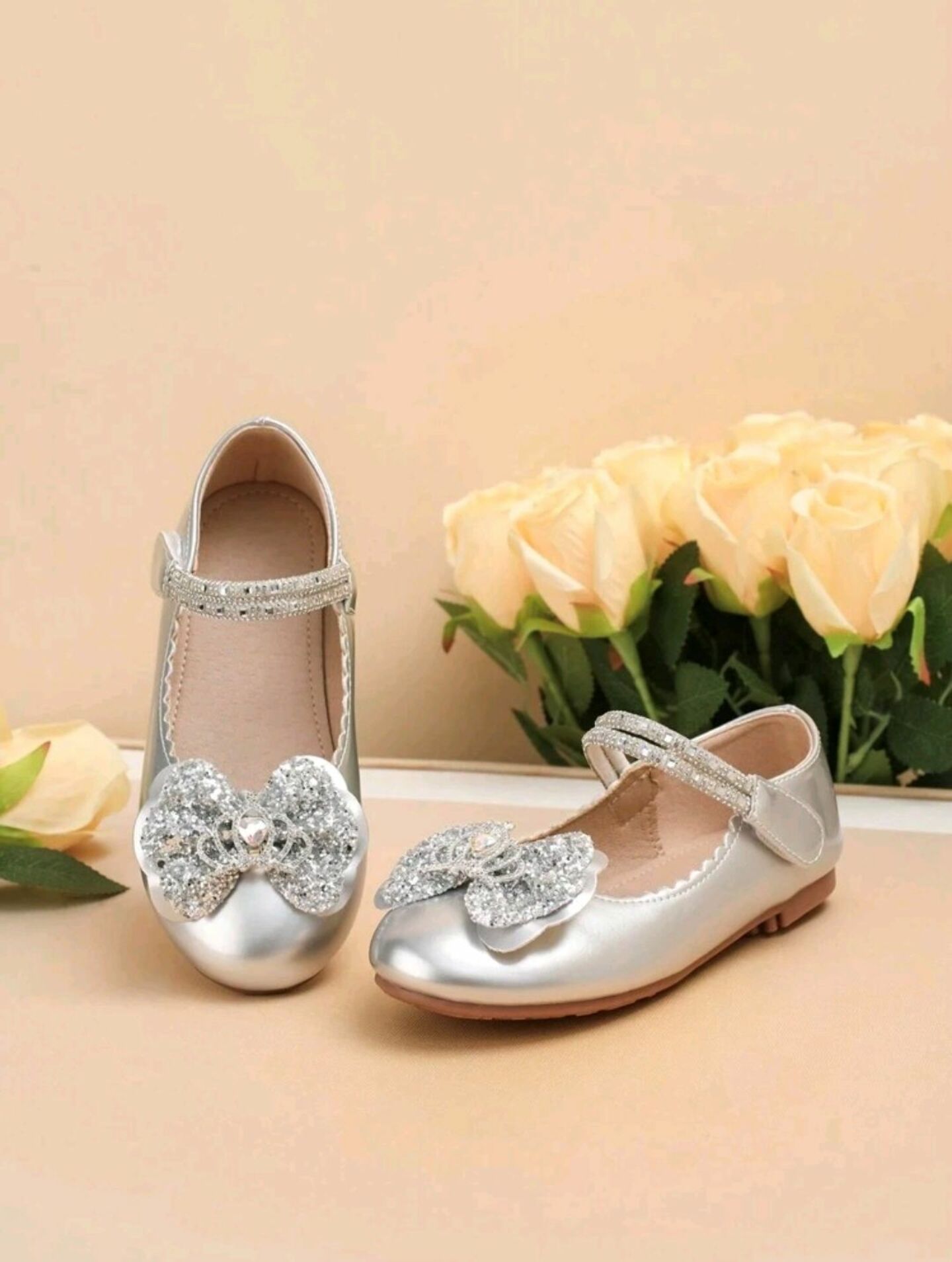 Silver Rhinestone Butterfly Bow Mary Jane Dress Shoes for Girls | Lucy's