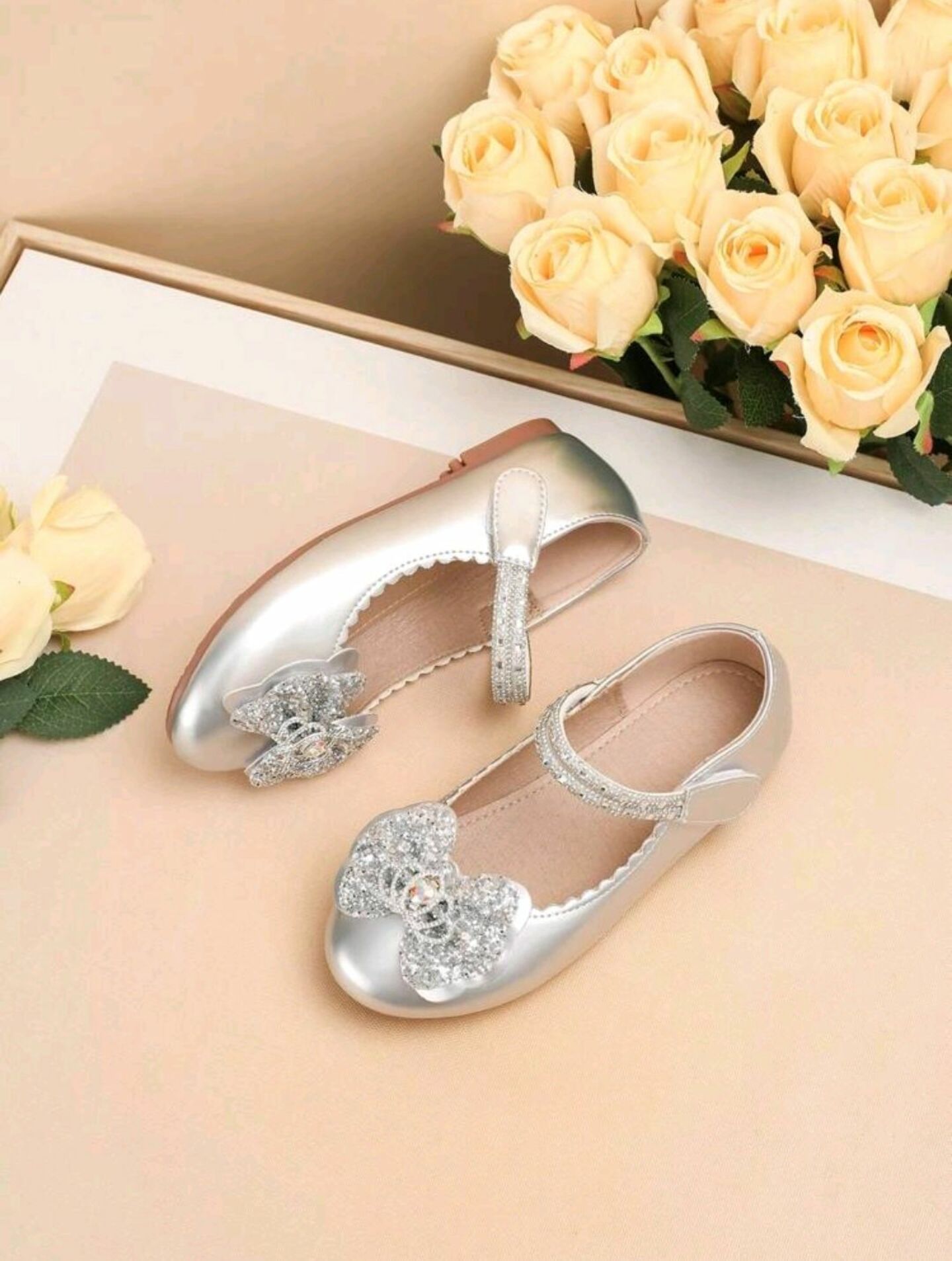 Silver Rhinestone Butterfly Bow Mary Jane Dress Shoes for Girls | Lucy's