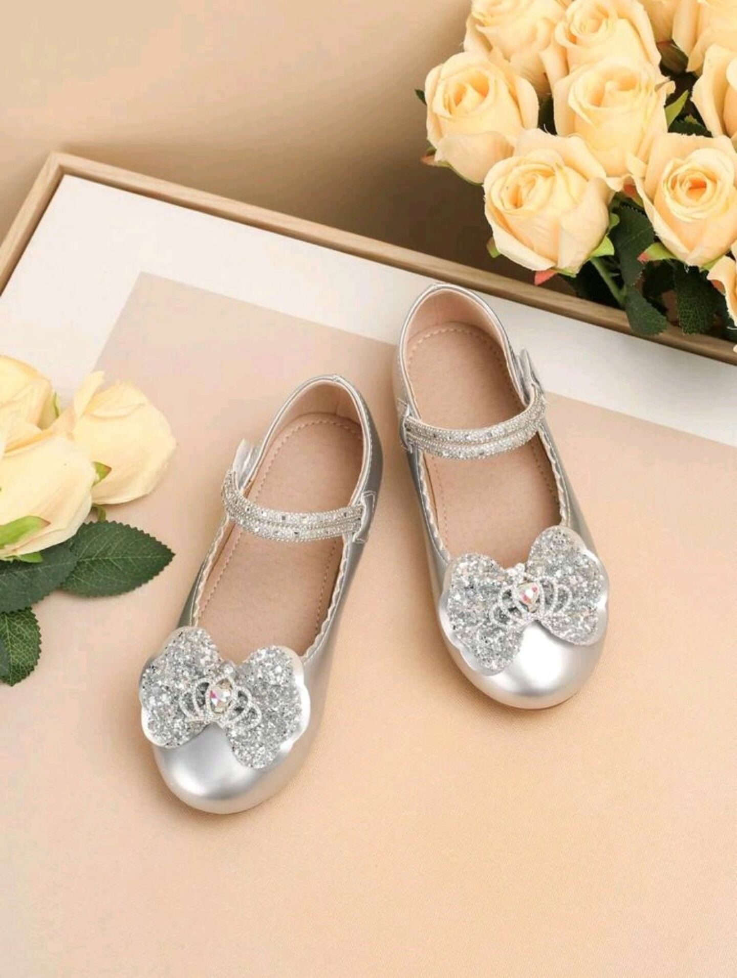 Silver Rhinestone Butterfly Bow Mary Jane Dress Shoes for Girls | Lucy's