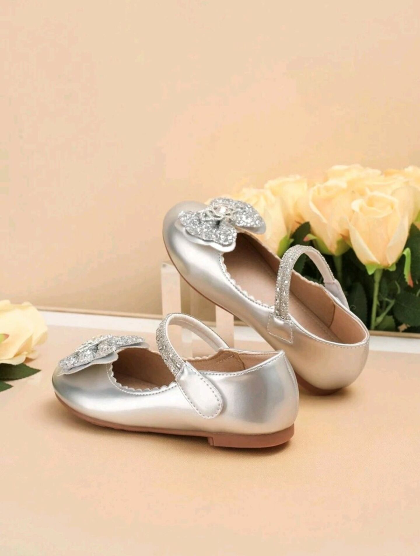 Silver Rhinestone Butterfly Bow Mary Jane Dress Shoes for Girls | Lucy's