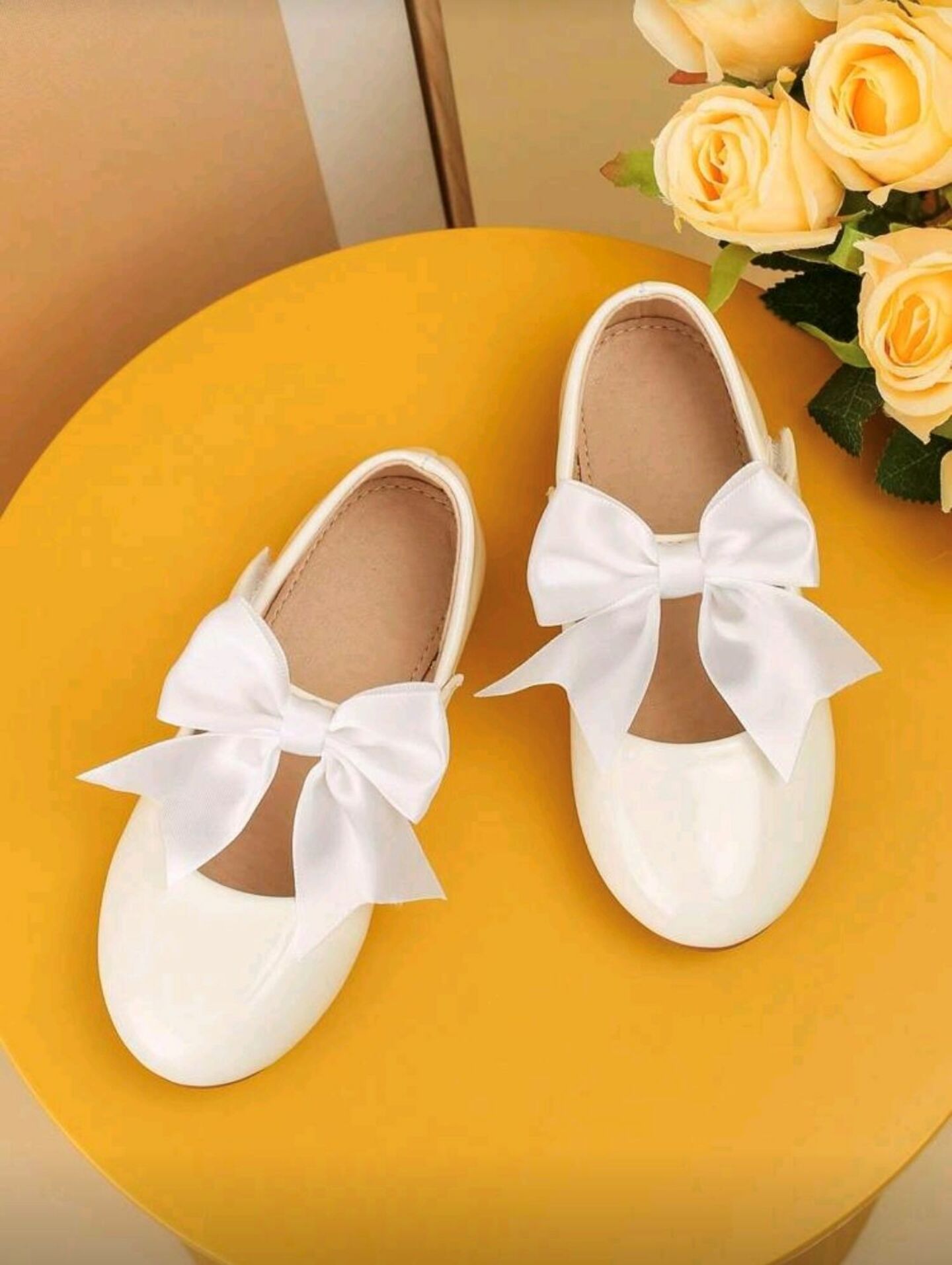 White Ballet Flat Dress Shoes with Bow for Girls | Mary Jane Style | Lucy's