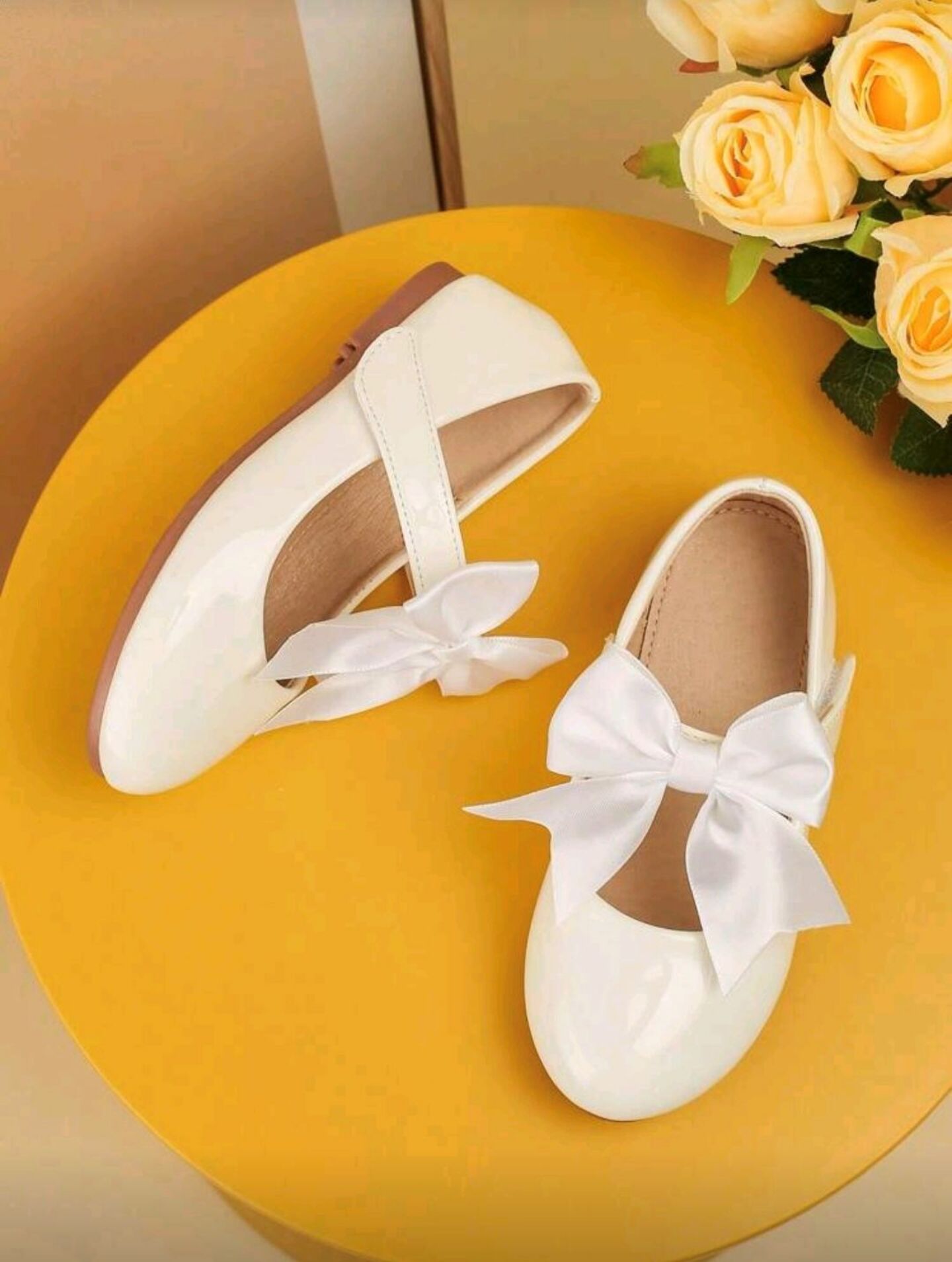 White Ballet Flat Dress Shoes with Bow for Girls | Mary Jane Style | Lucy's