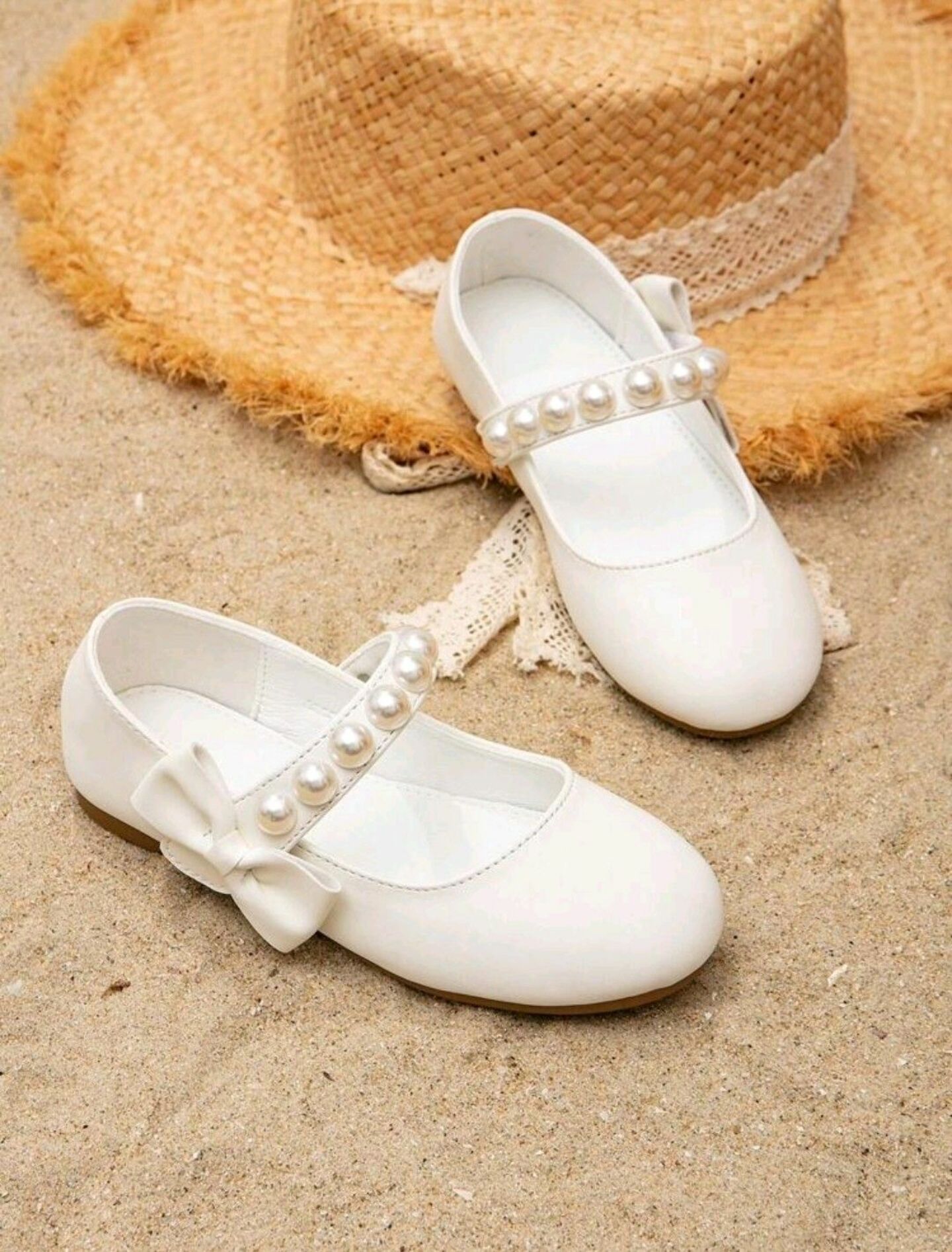 White Pearl-Embellished Mary Jane Dress Shoes with Bow for Girls | Lucy's