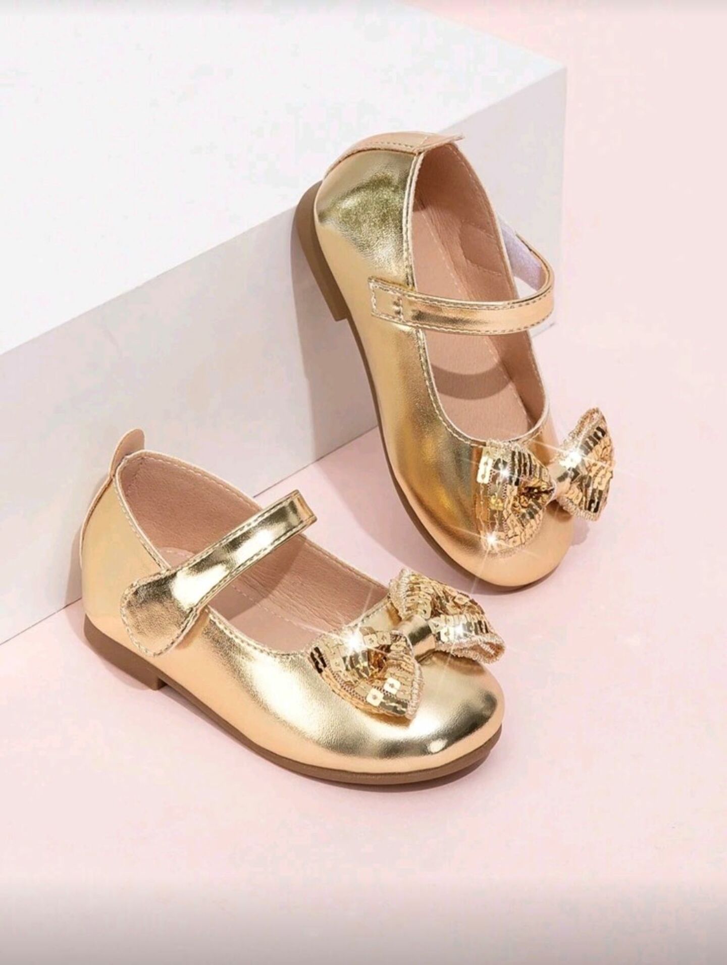 Gold Metallic Mary Jane Shoes with Sparkle Bow for Baby & Toddler | Lucys