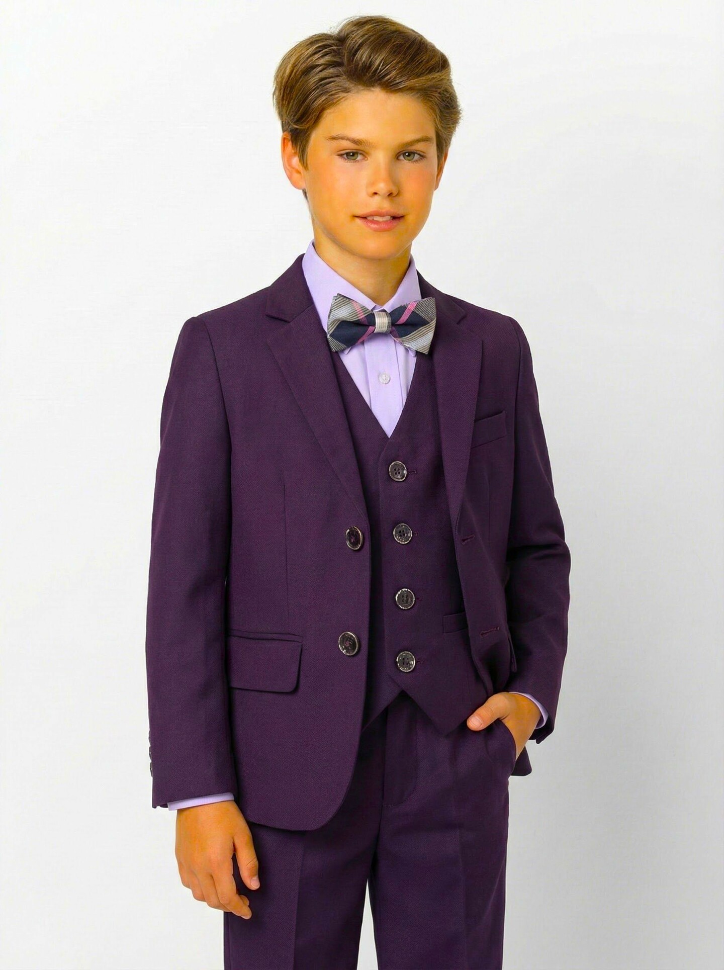 Jayden Purple 3-Piece Boys Formal Suit Jacket, Waistcoat & Trousers | Lucys