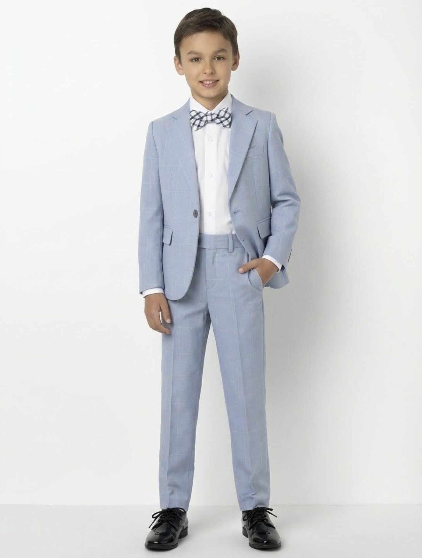 Alexis Light Blue Windowpane Check Boys 2-Piece Suit Jacket & Trousers | Lucys