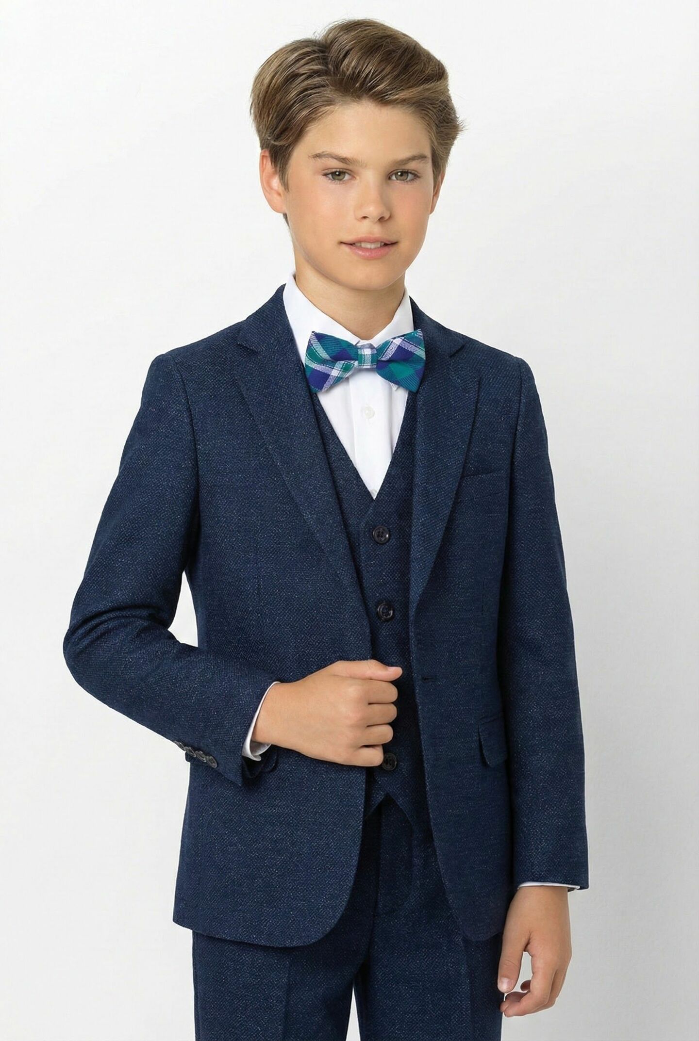 Martin Navy Blue Green Boys 3-Piece Suit – Jacket, Waistcoat & Trousers | Lucys