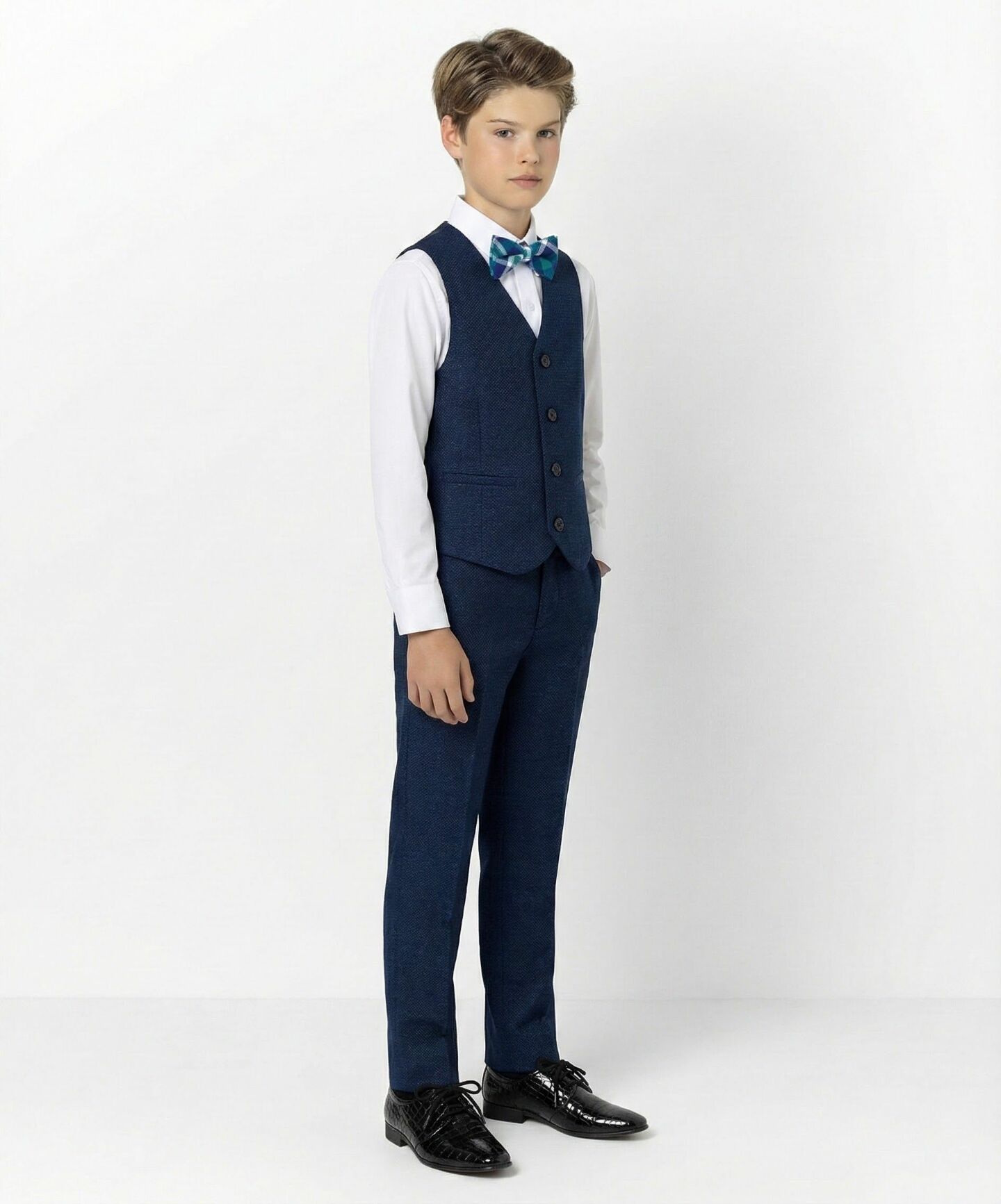 Martin Navy Blue Green Boys Waistcoat & Trousers 2-Piece Set | Lucys