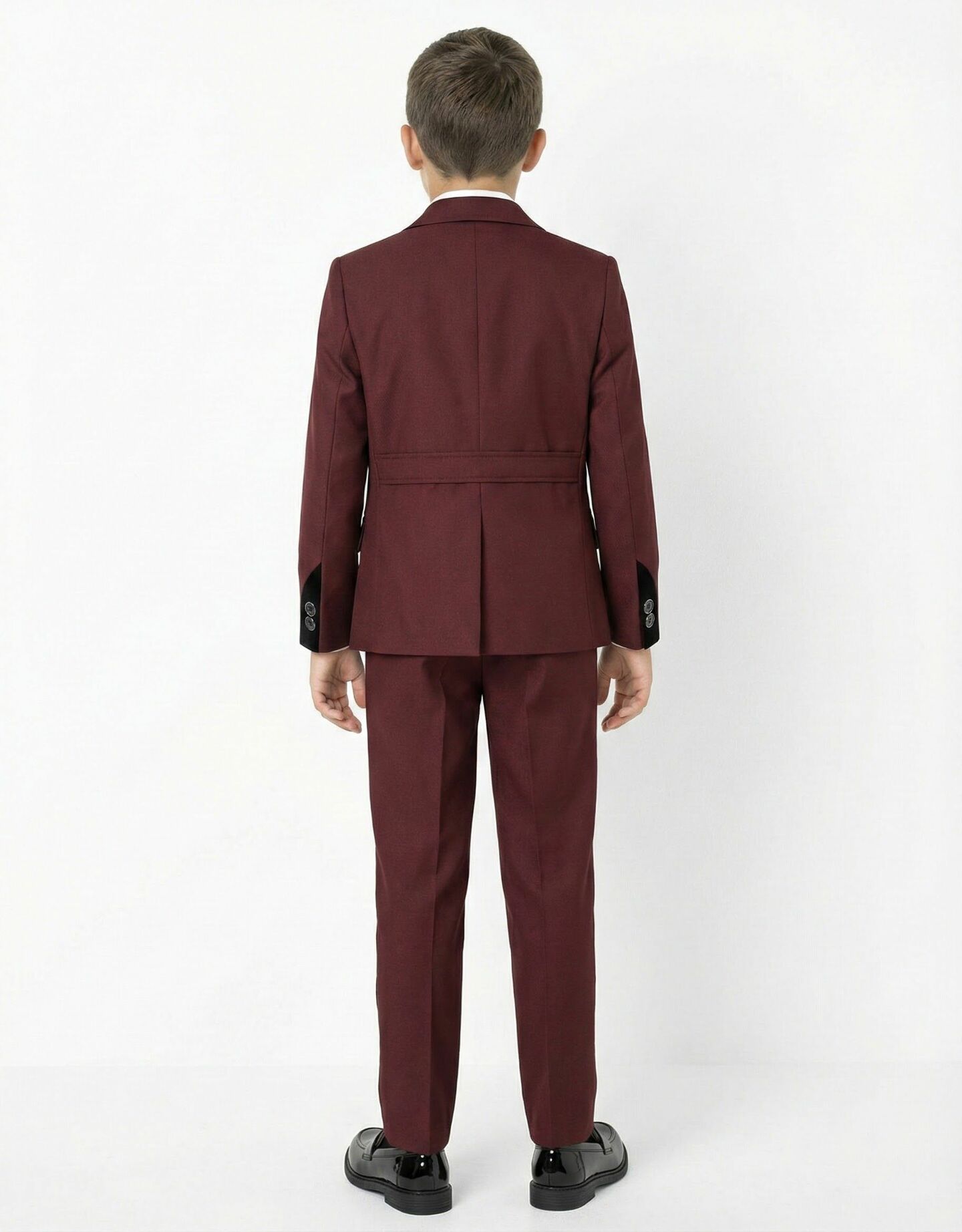 Monte Carlo Maroon Boys 3-Piece Suit with Black Velvet Trim – Jacket, Waistcoat & Trousers | Lucys
