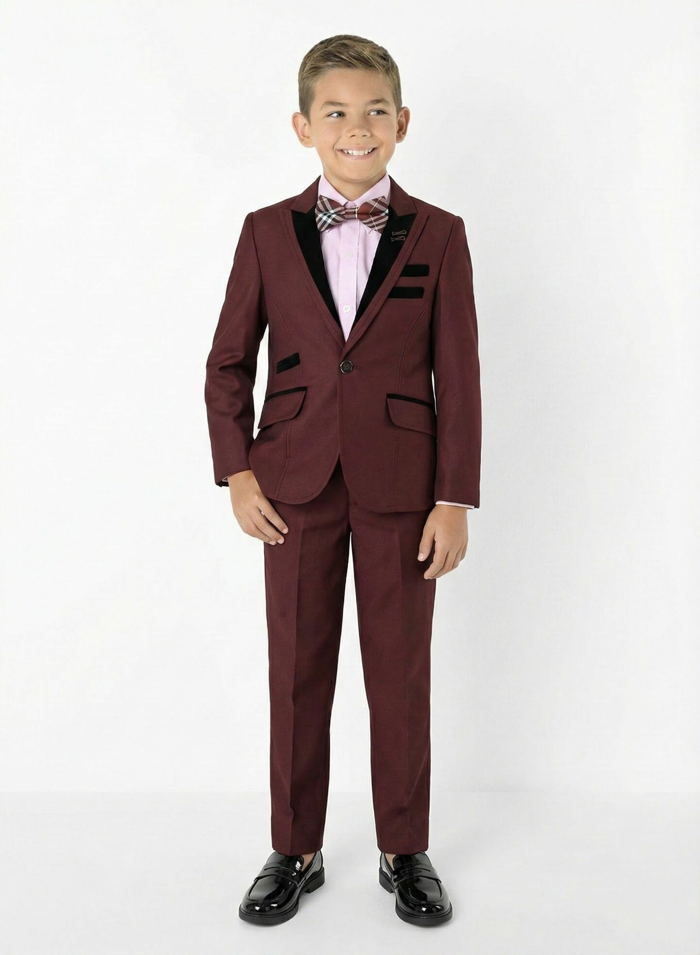 Monte Carlo Maroon Boys 2-Piece Suit with Black Velvet Lapels – Jacket & Trousers | Lucys