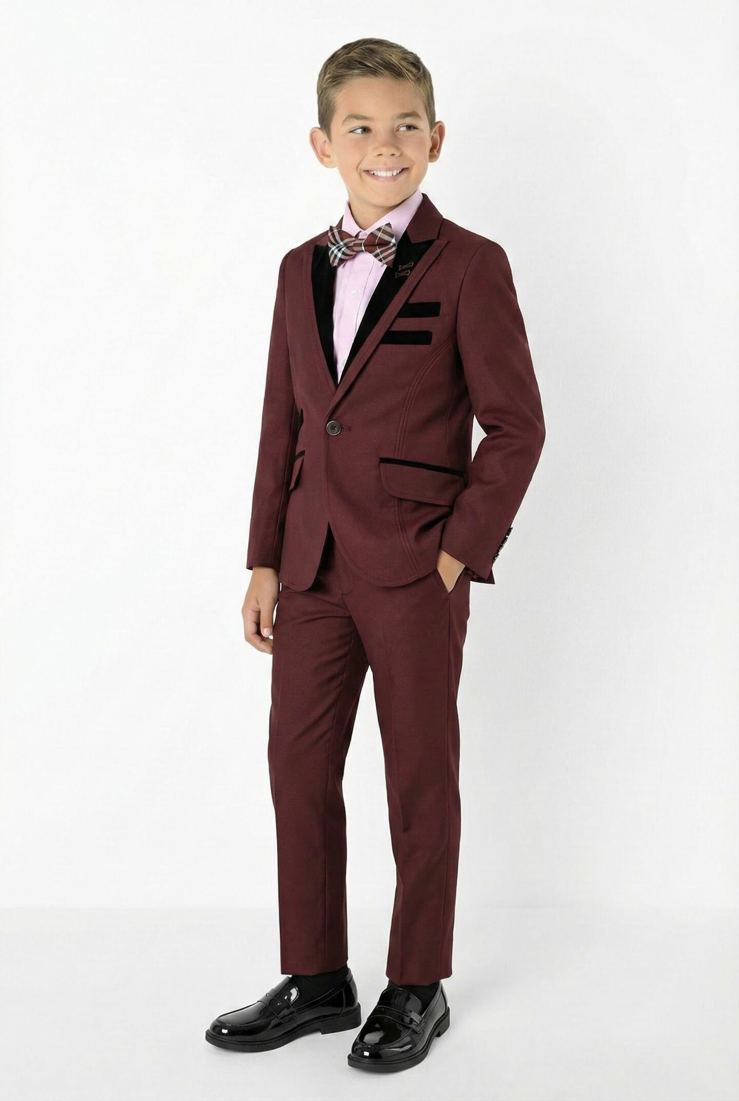 Monte Carlo Maroon Boys Formal Blazer with Black Velvet Lapels | Lucy's
