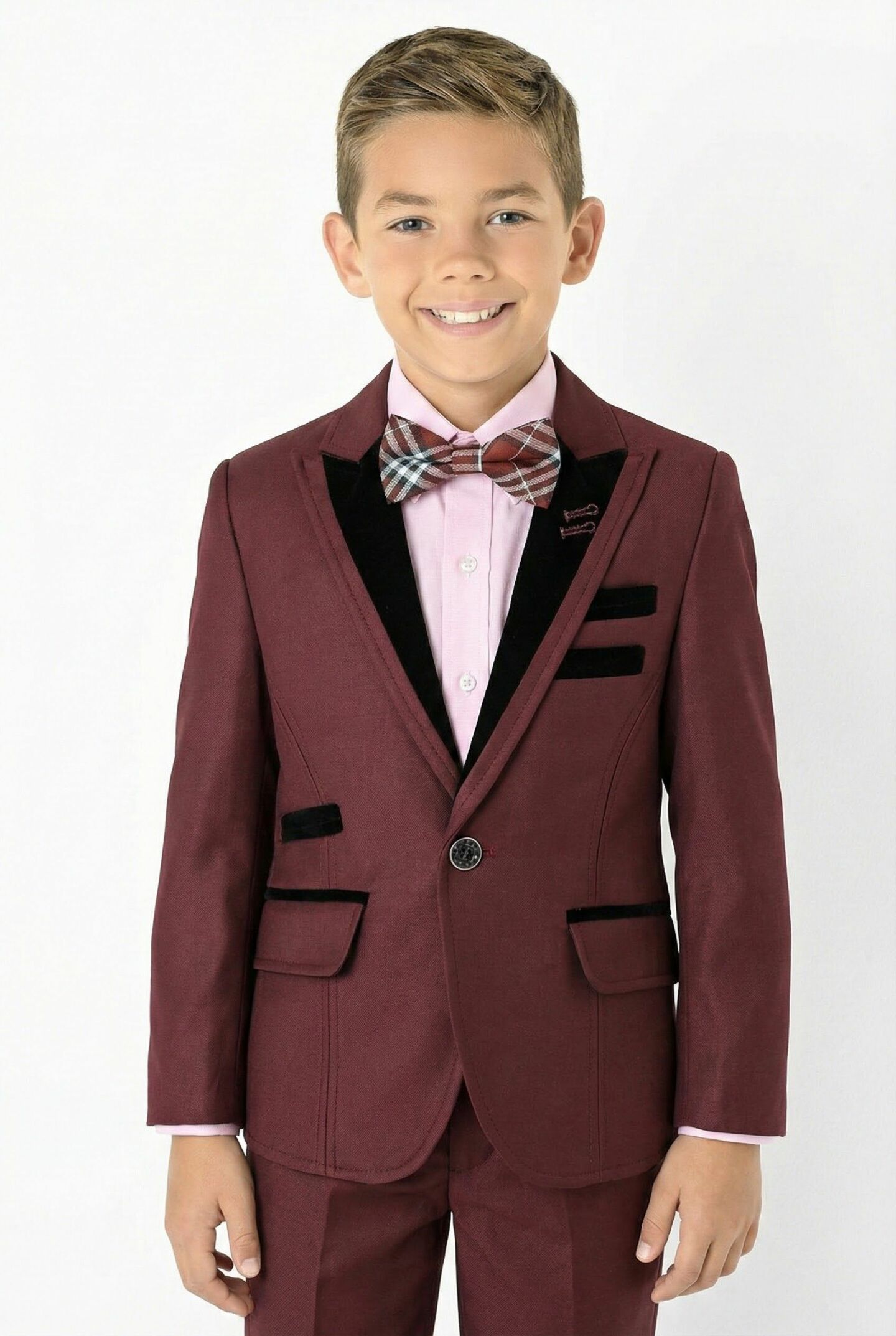 Monte Carlo Maroon Boys 2-Piece Suit with Black Velvet Lapels – Jacket & Trousers | Lucys