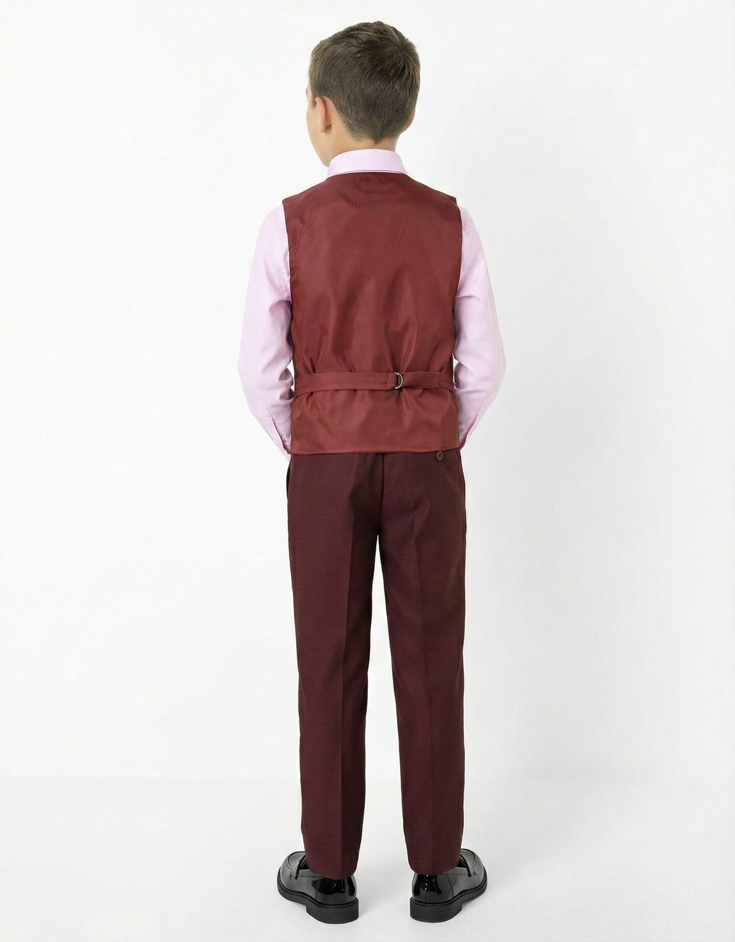Monte Carlo Maroon Boys 3-Piece Suit with Black Velvet Trim – Jacket, Waistcoat & Trousers | Lucys