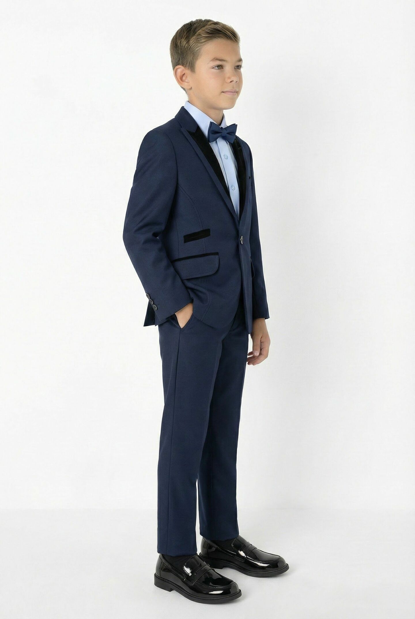 Monte Carlo Navy Boys 2-Piece Suit with Black Velvet Lapels – Jacket & Trousers | Lucys