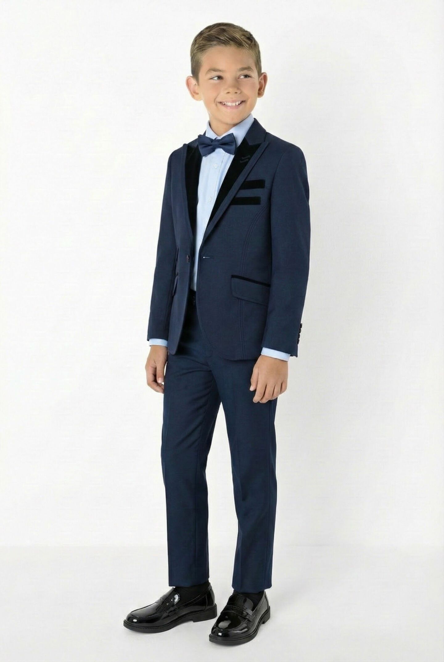 Monte Carlo Navy Boys 2-Piece Suit with Black Velvet Lapels – Jacket & Trousers | Lucys