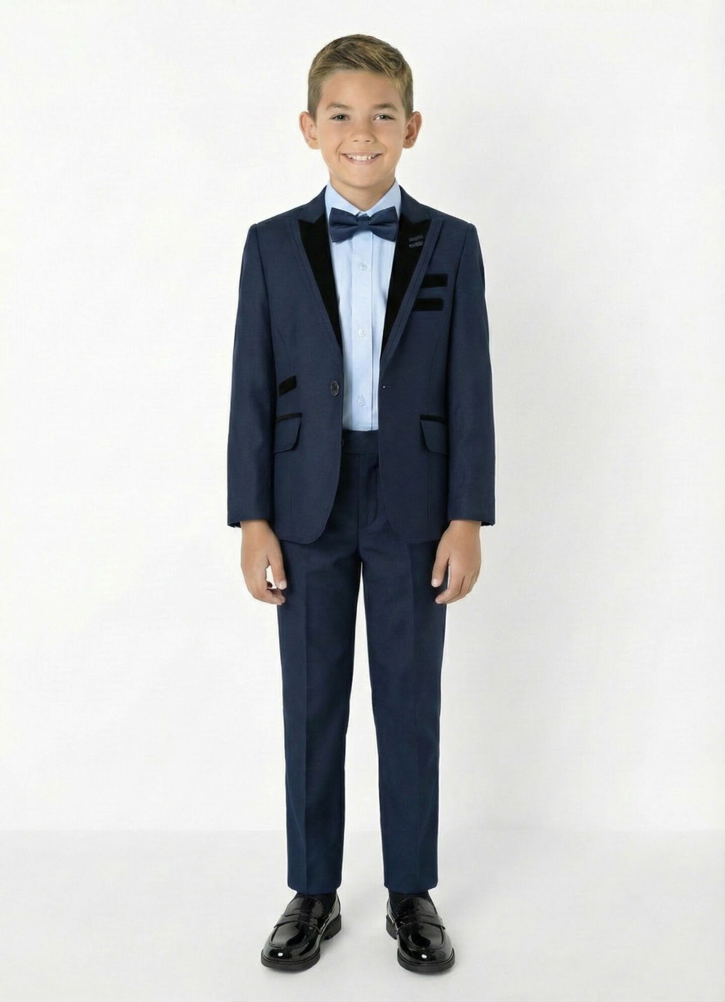 Monte Carlo Navy Boys 2-Piece Suit with Black Velvet Lapels – Jacket & Trousers | Lucys