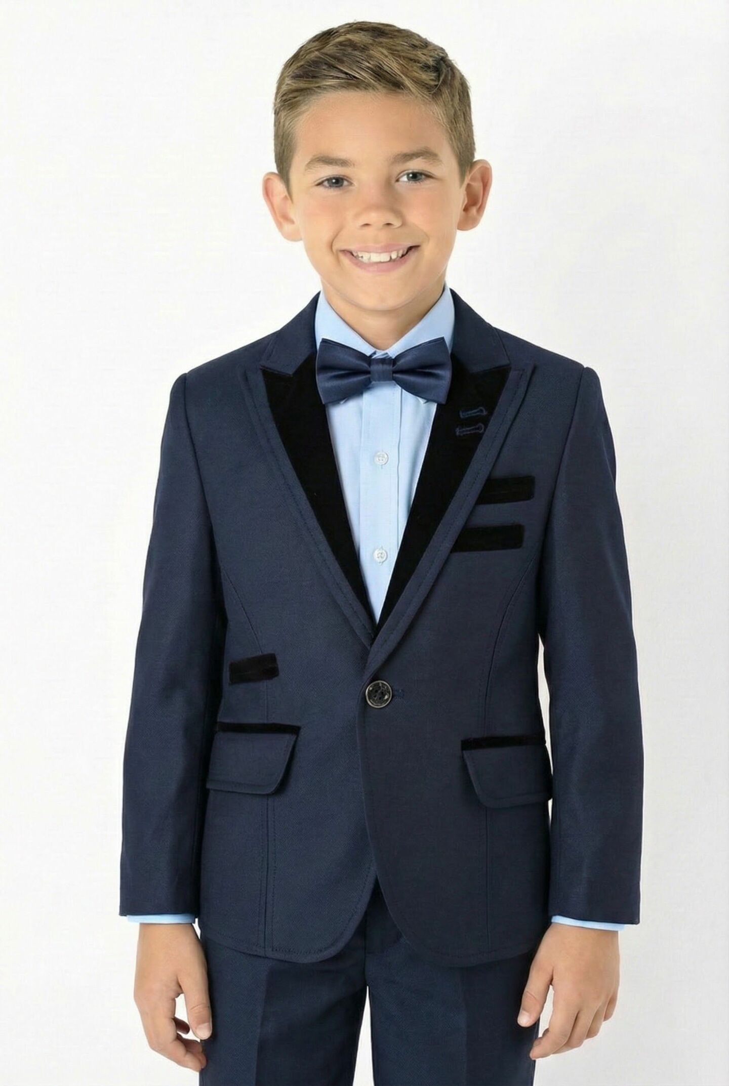 Monte Carlo Navy Boys 2-Piece Suit with Black Velvet Lapels – Jacket & Trousers | Lucys