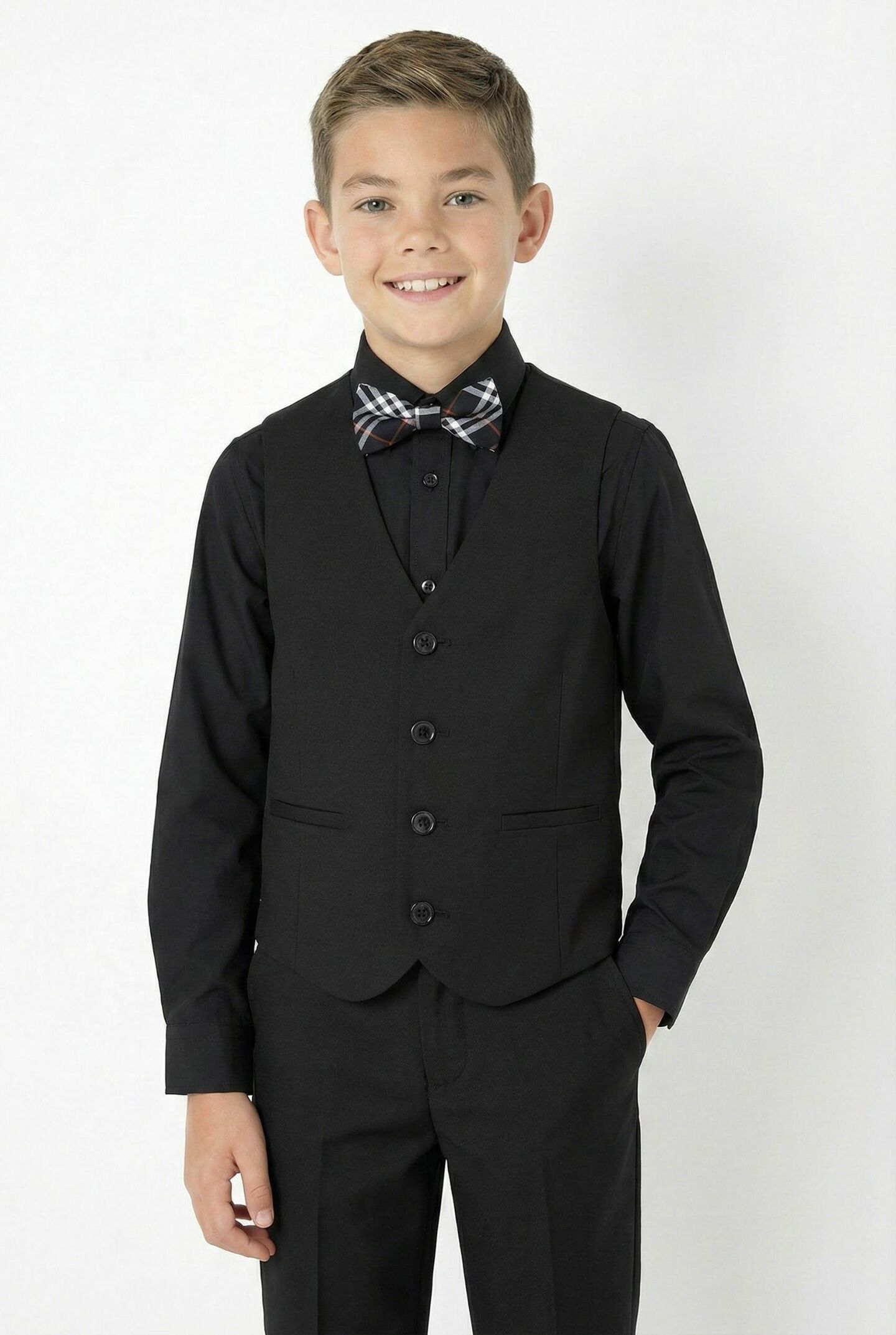 Monte Carlo Black Boys Waistcoat & Trousers 2-Piece Set with Velvet Trim | Lucys