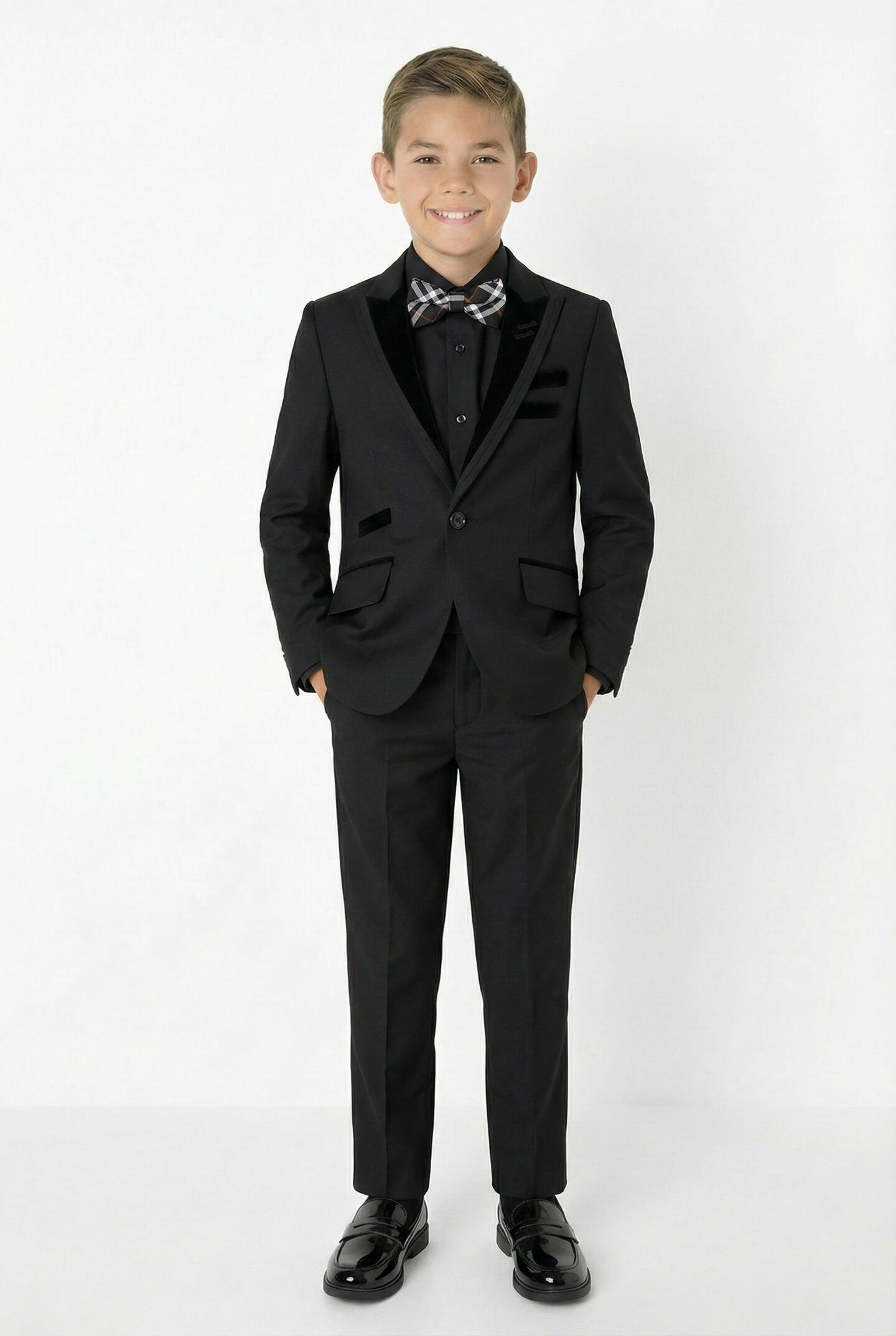 Monte Carlo Black Boys 2-Piece Suit with Black Velvet Lapels – Jacket & Trousers | Lucys