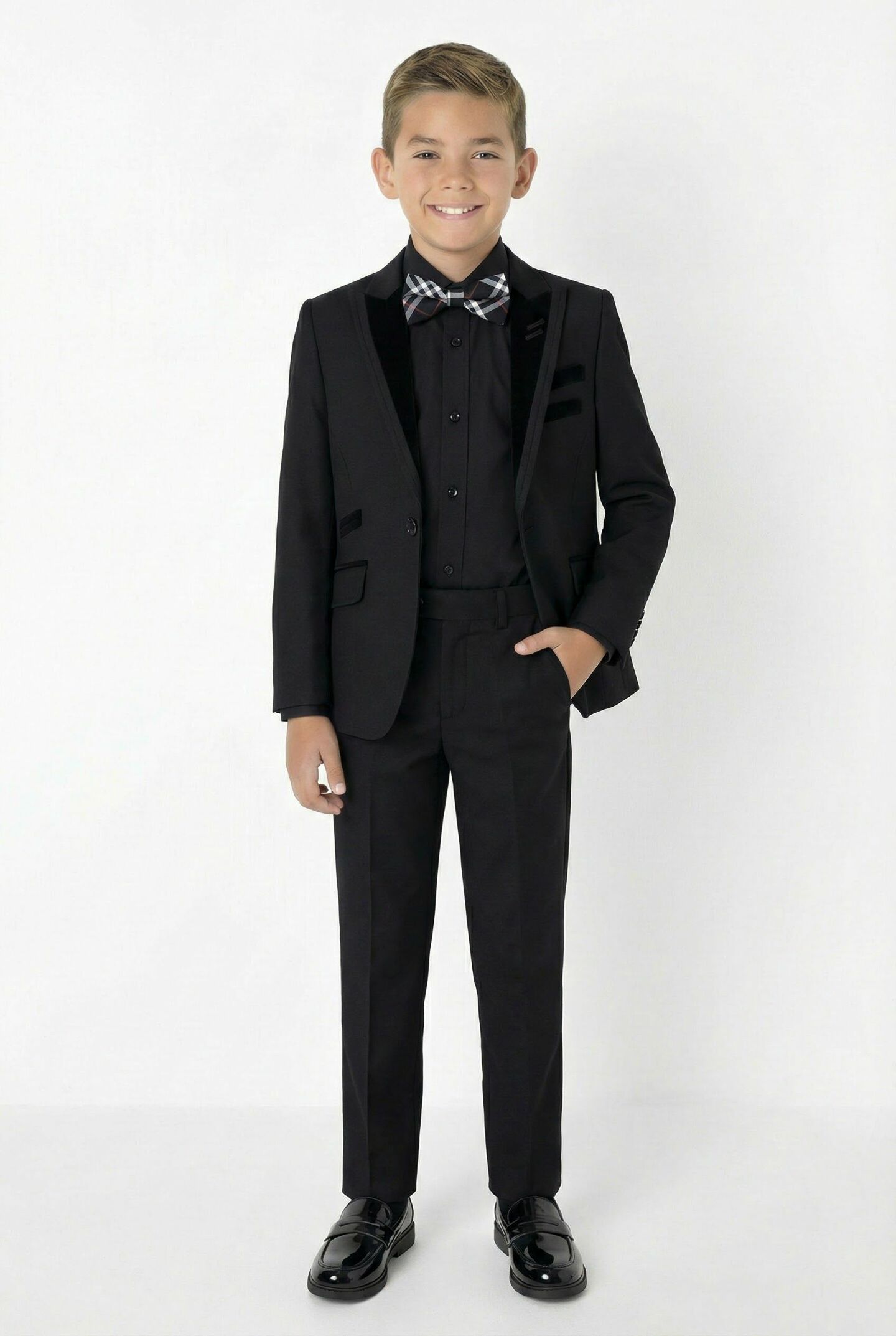Monte Carlo Black Boys 2-Piece Suit with Black Velvet Lapels – Jacket & Trousers | Lucys