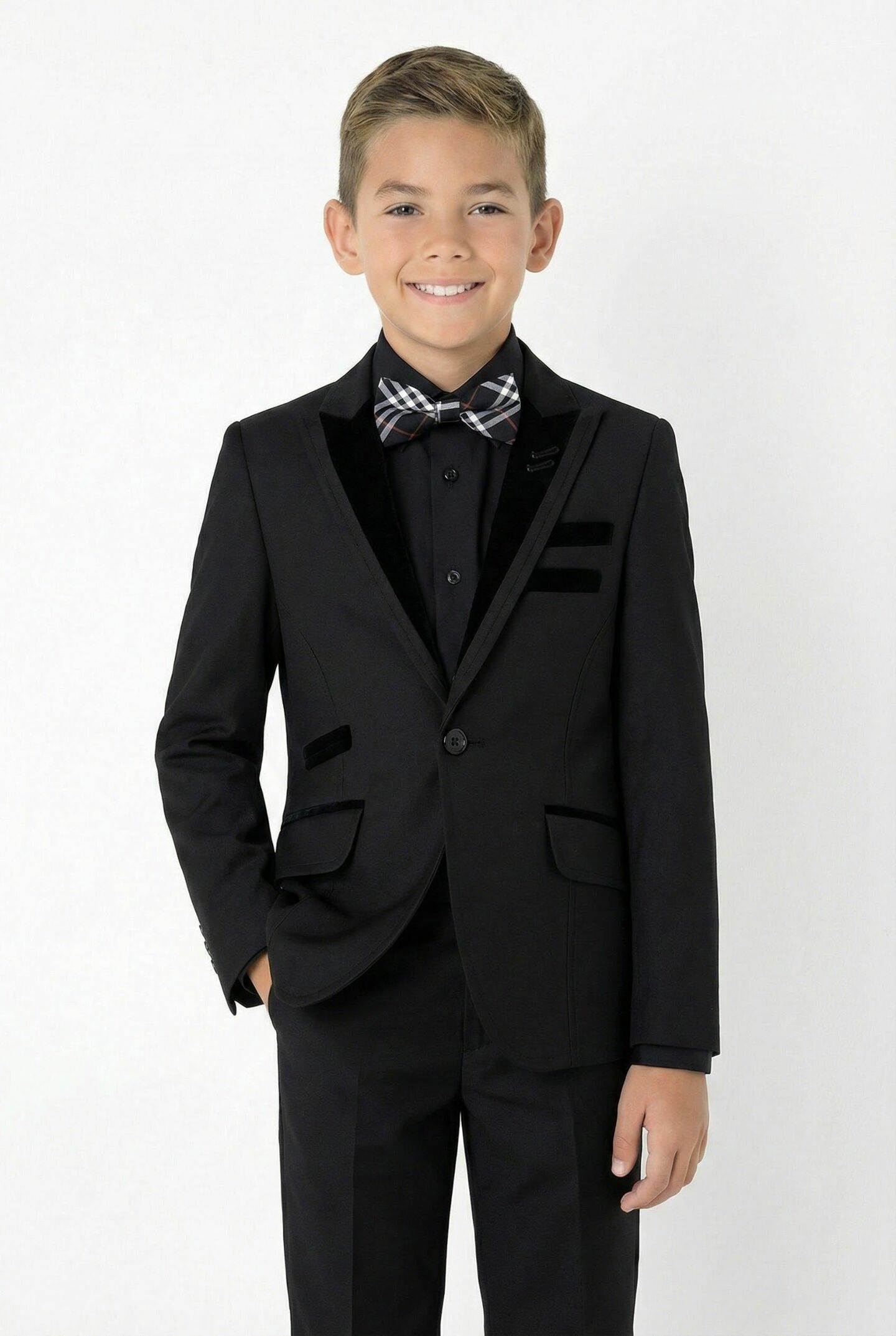 Monte Carlo Black Boys 2-Piece Suit with Black Velvet Lapels – Jacket & Trousers | Lucys