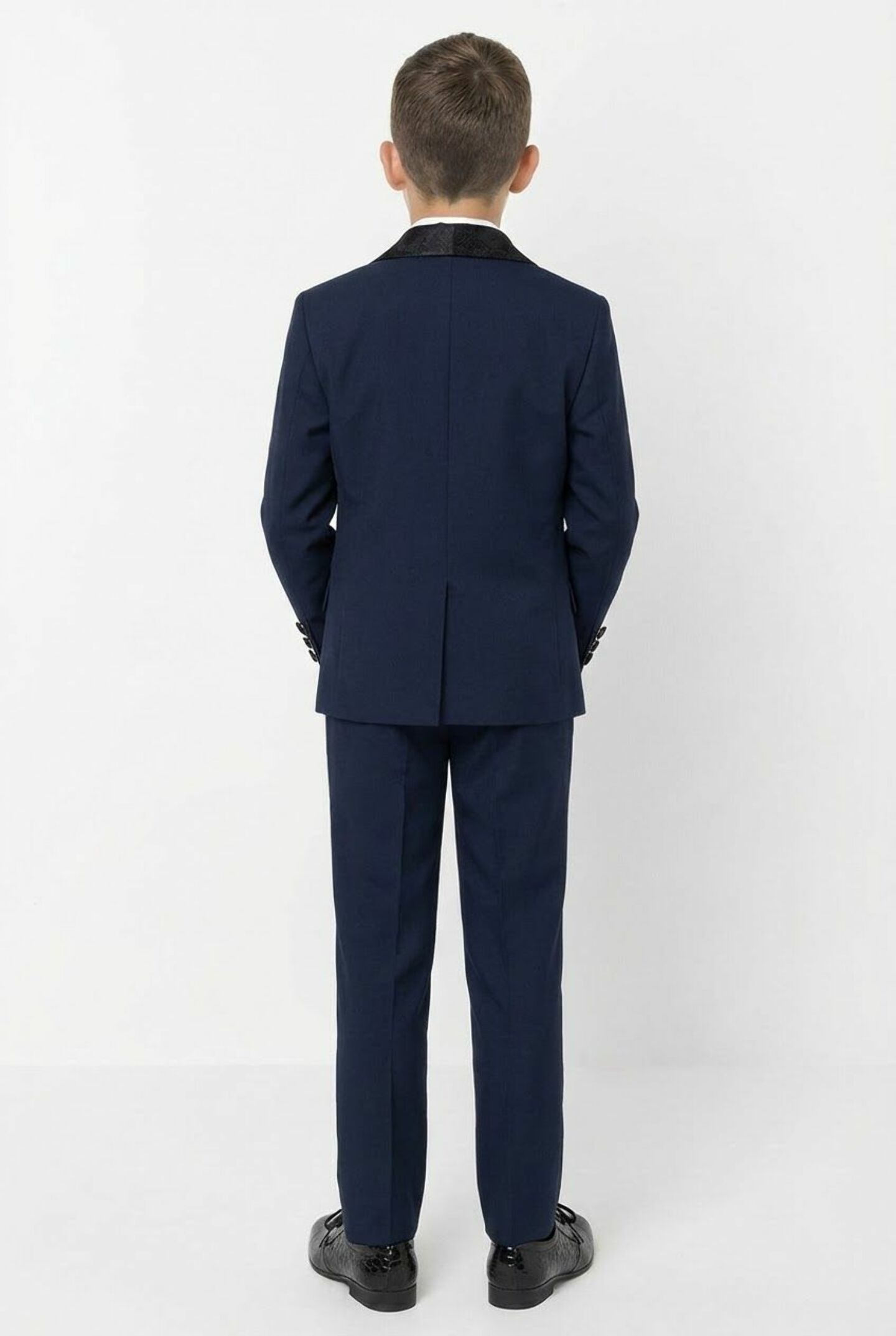 Marseille Navy Boys 3-Piece Tuxedo Suit with Black Paisley Shawl Lapel & Waistcoat | Lucy's
