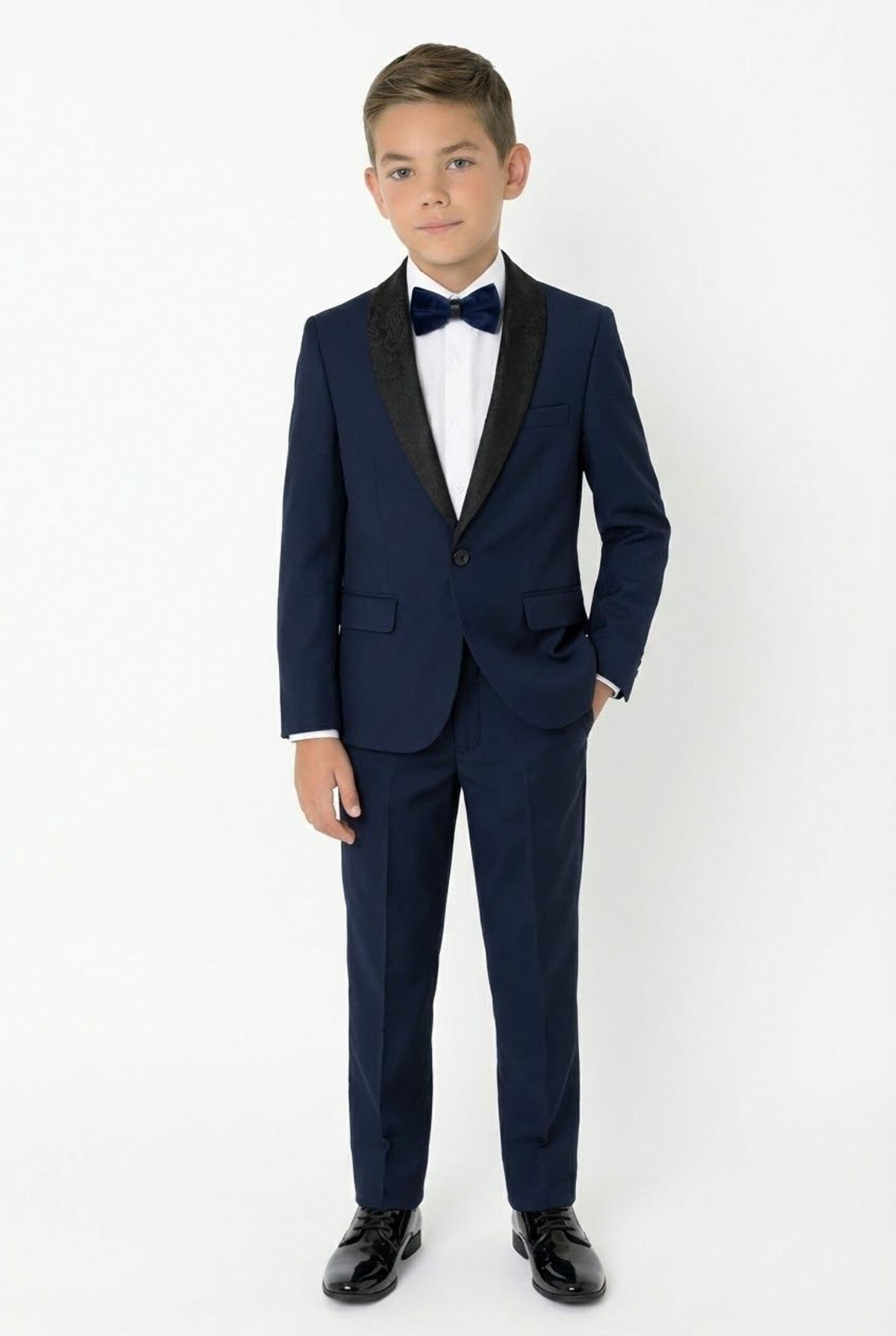 Marseille Navy Boys Tuxedo Blazer with Black Paisley Shawl Lapel | Lucys